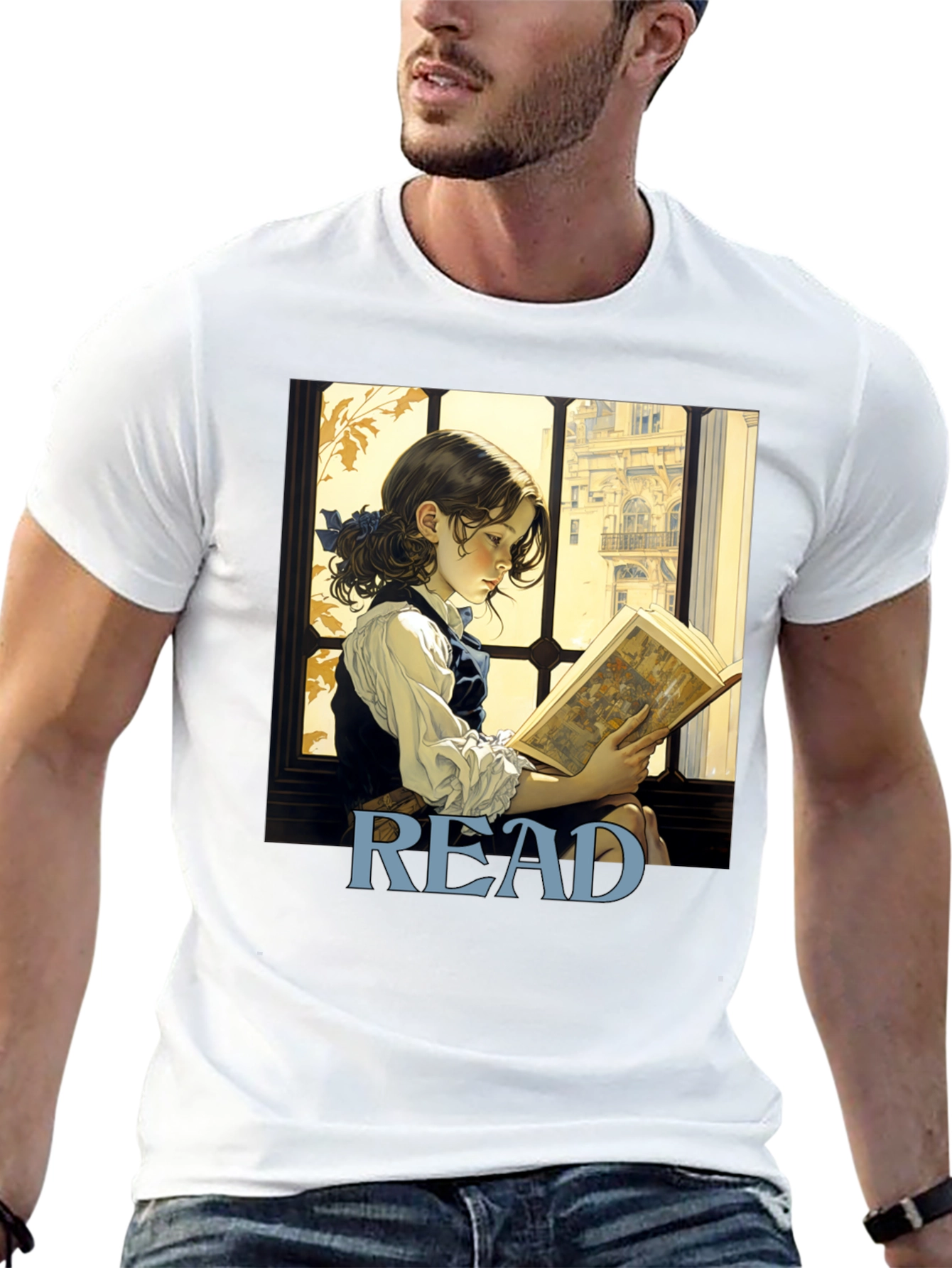 Camiseta Negra Lee con Diseño de Niña Lectora