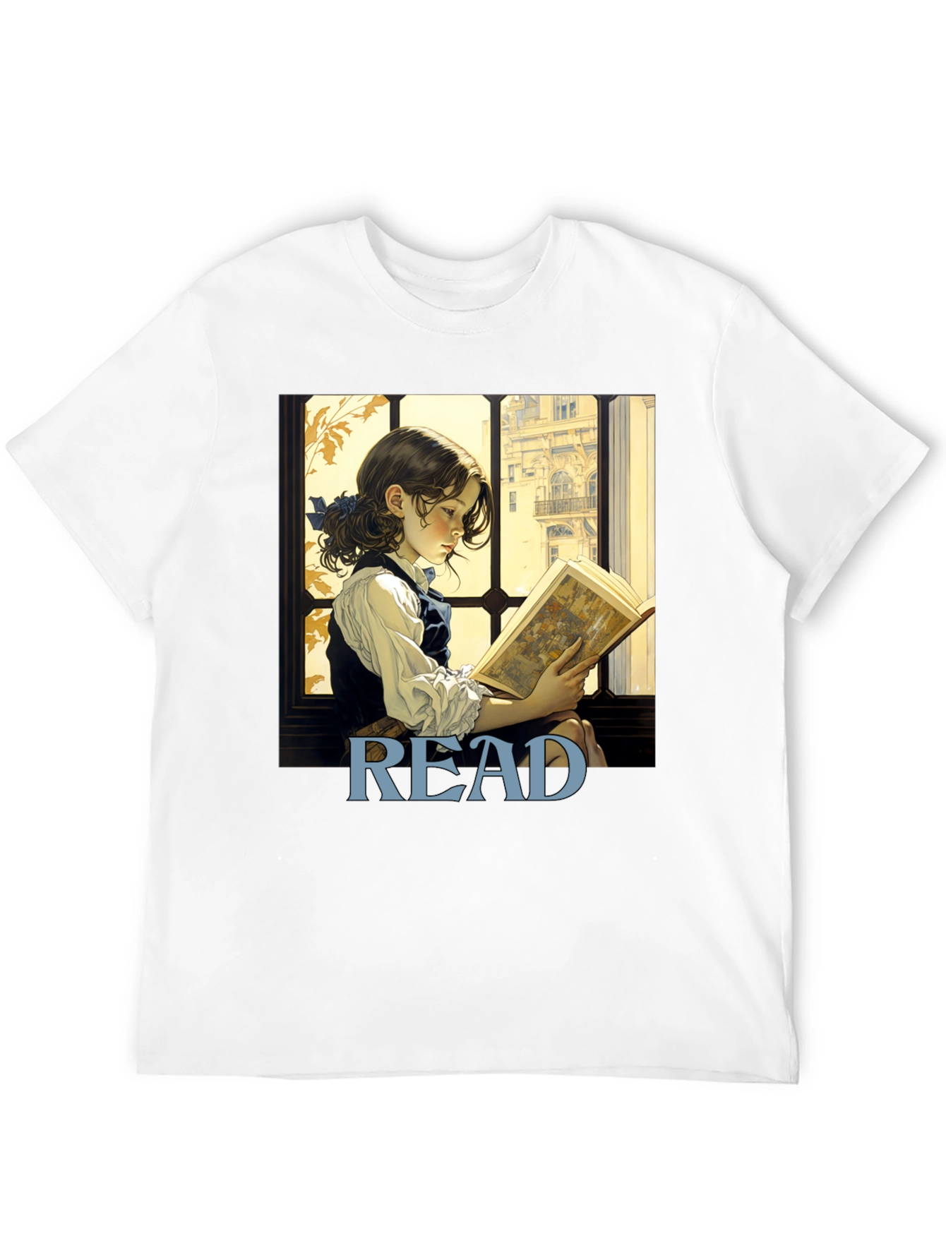 Camiseta Negra Lee con Diseño de Niña Lectora