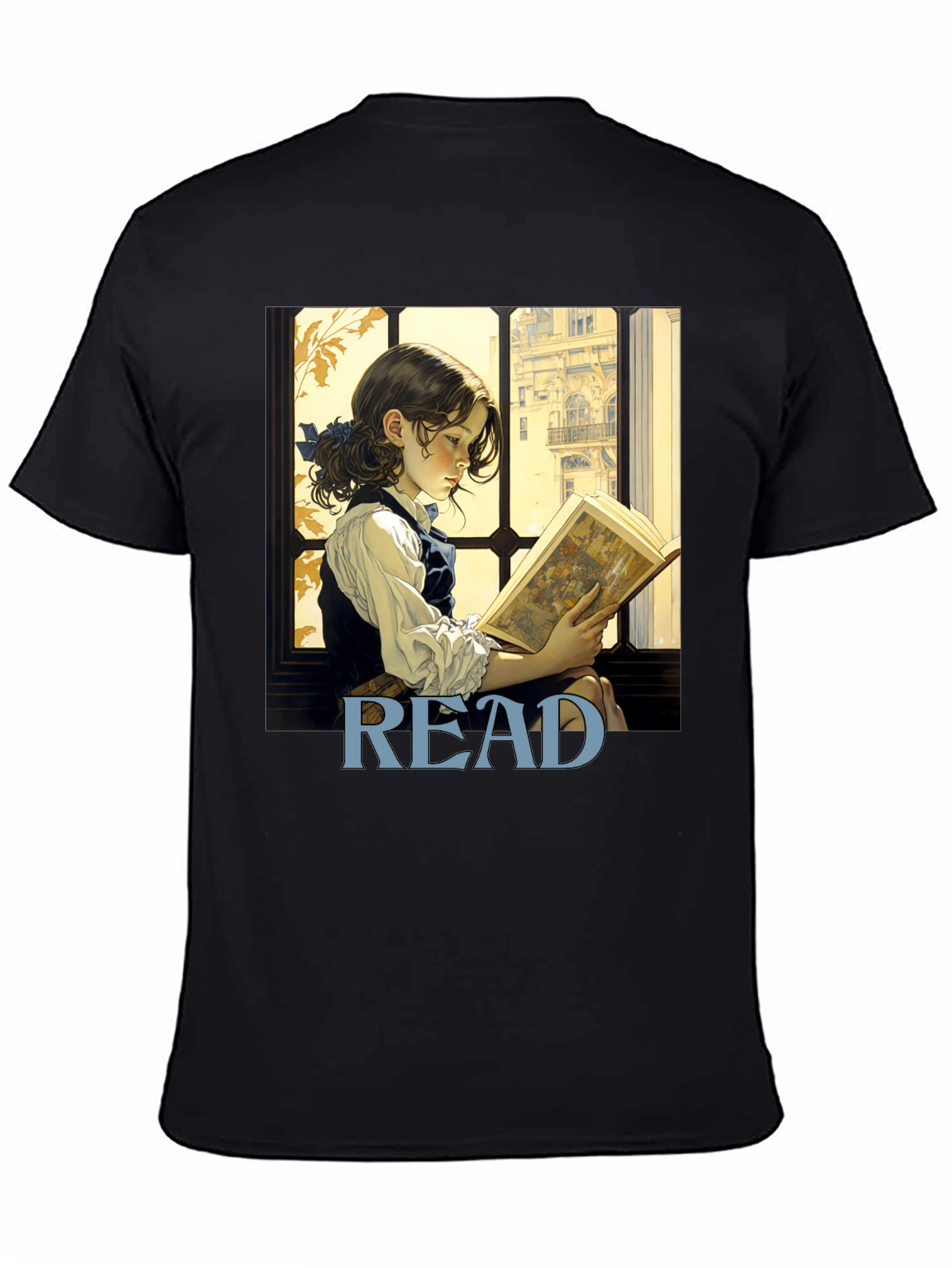 Camiseta Negra Lee con Diseño de Niña Lectora