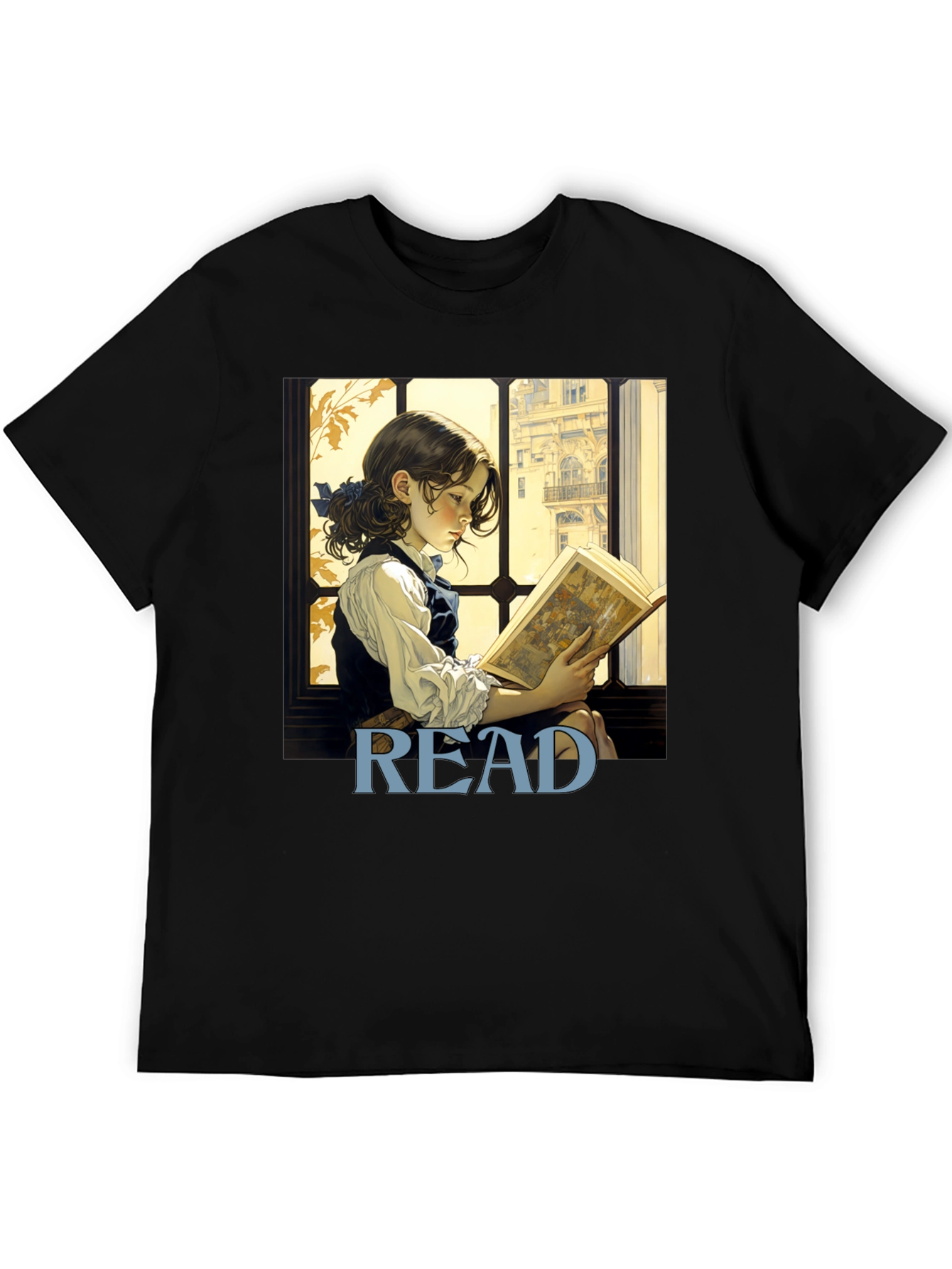 Camiseta Negra Lee con Diseño de Niña Lectora