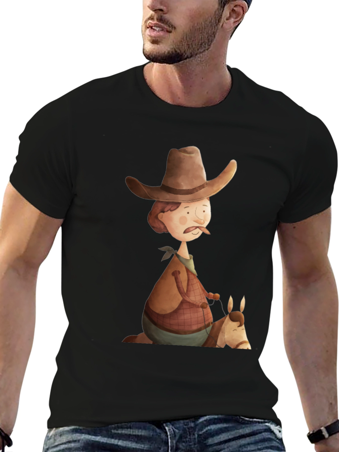 Camiseta Negra Vaquero Divertido Ilustración