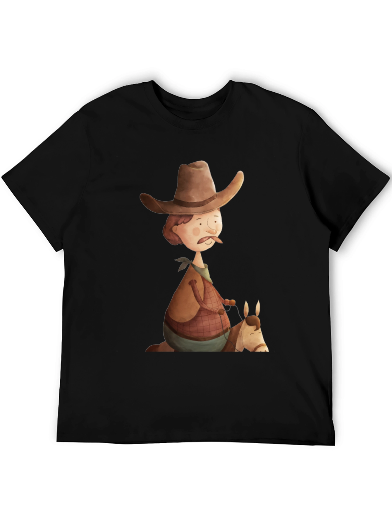 Camiseta Negra Vaquero Divertido Ilustración