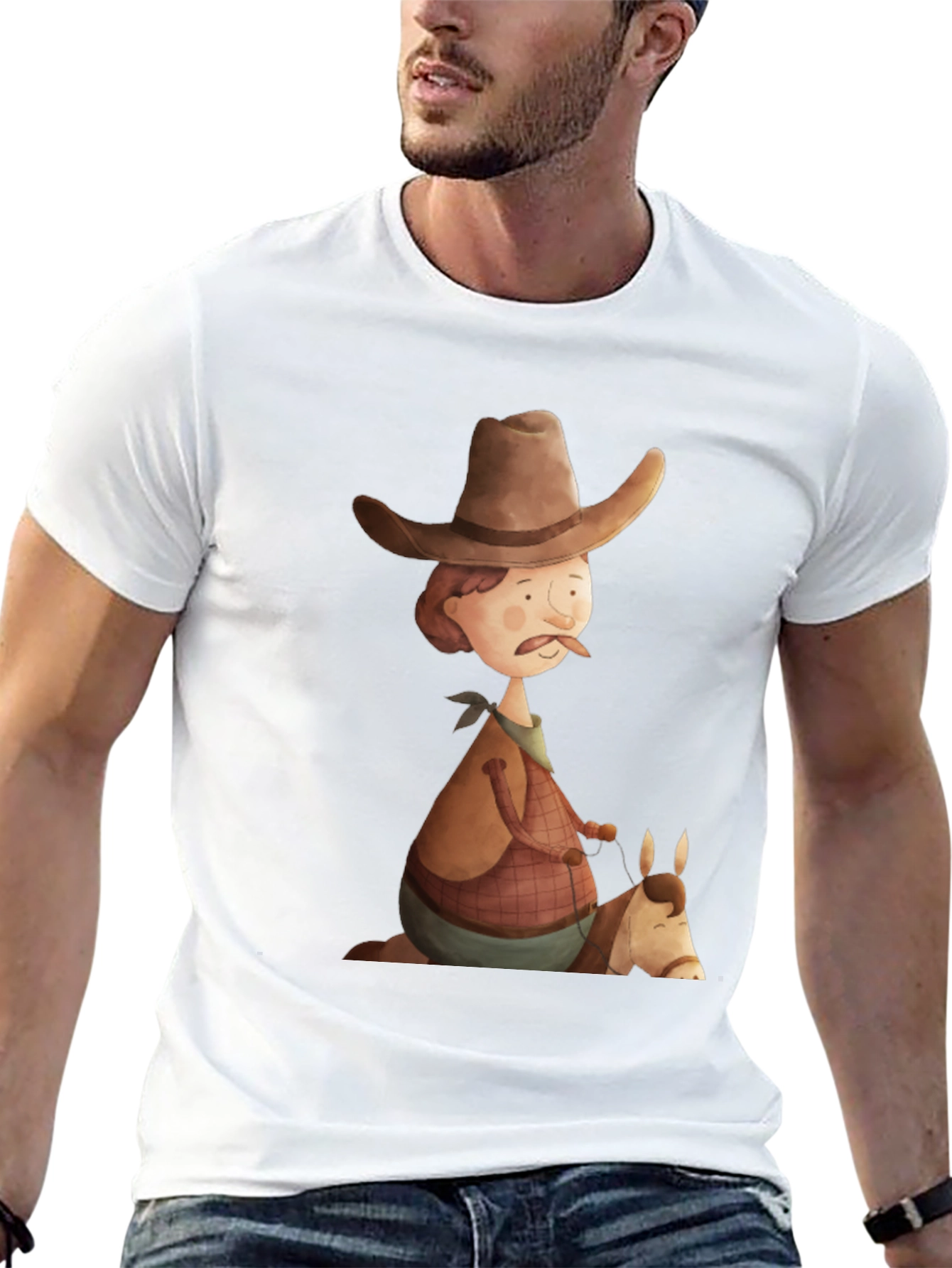 Camiseta Negra Vaquero Divertido Ilustración