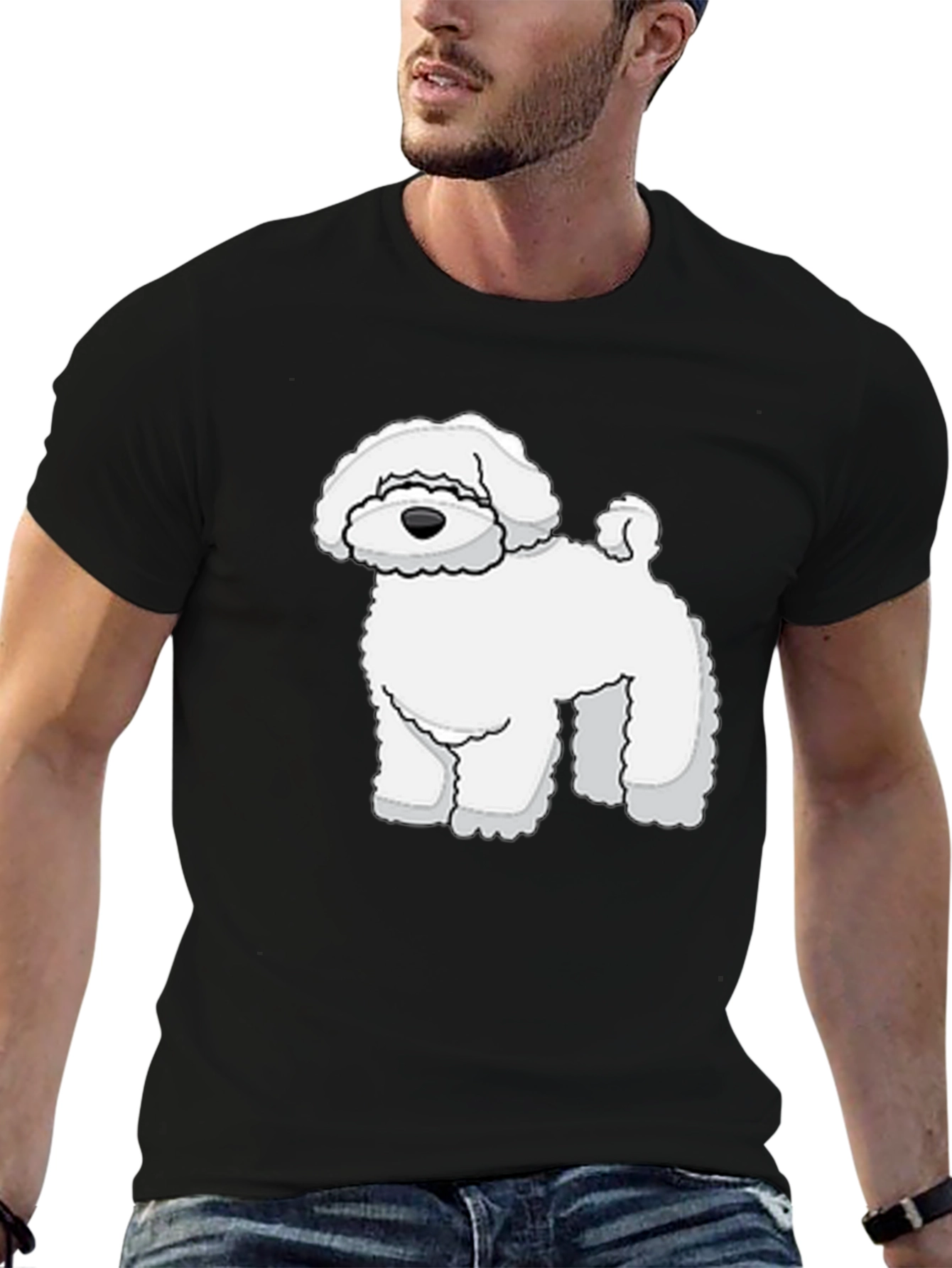 Camiseta Negra con Diseño de Perro Blanco