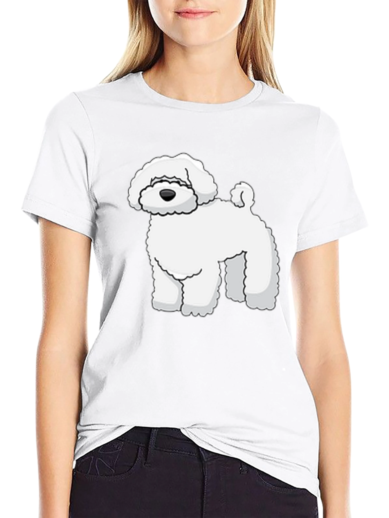 Camiseta Negra con Diseño de Perro Blanco