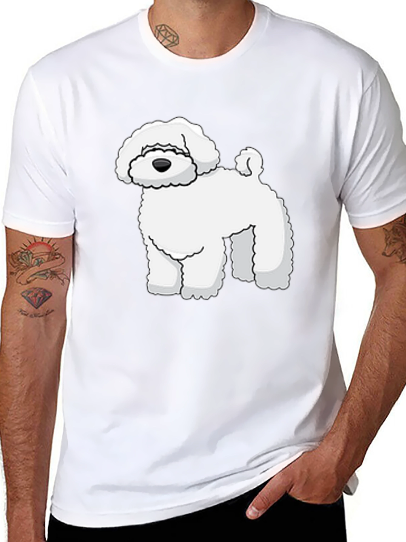Camiseta Negra con Diseño de Perro Blanco