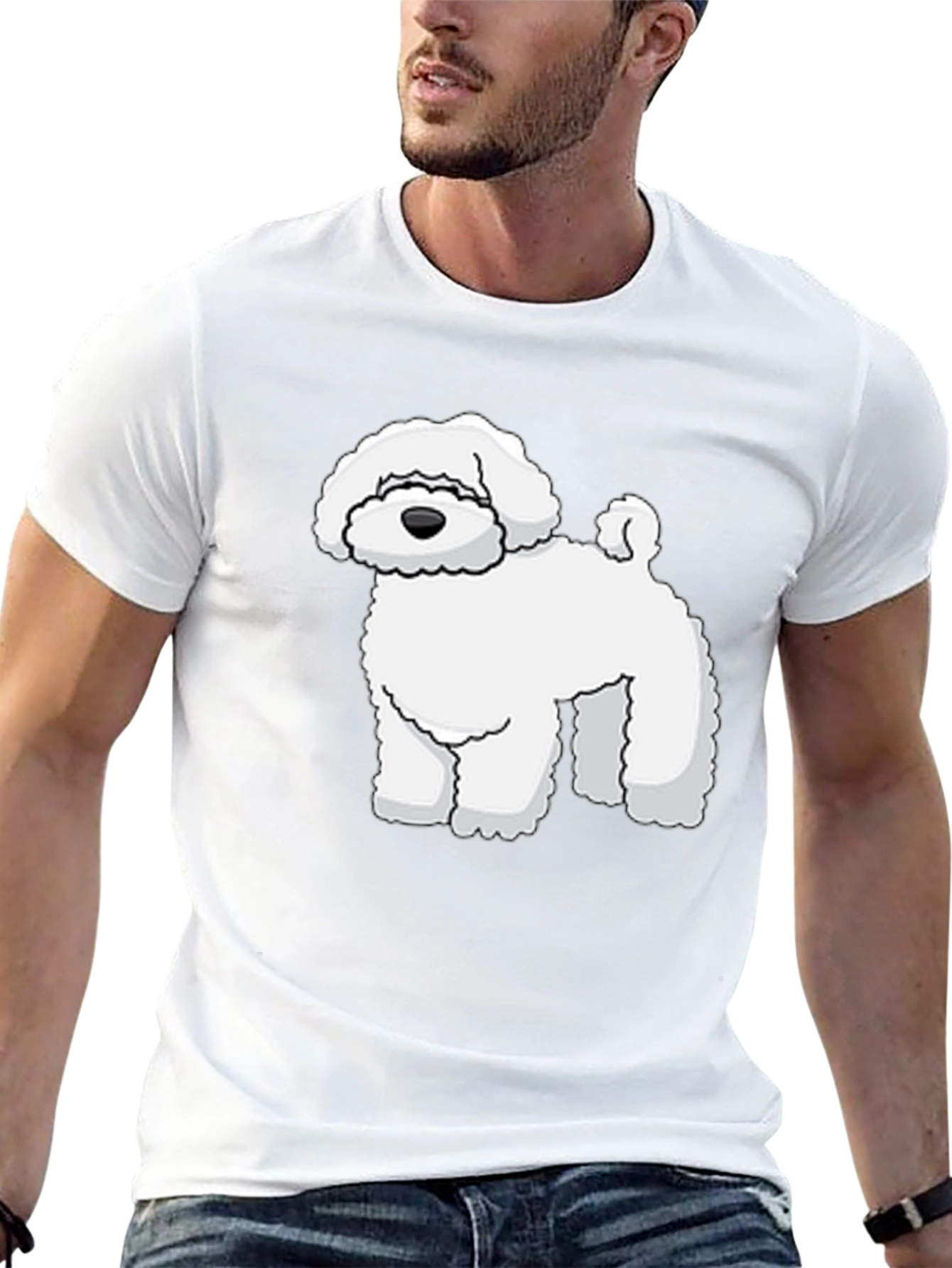 Camiseta Negra con Diseño de Perro Blanco