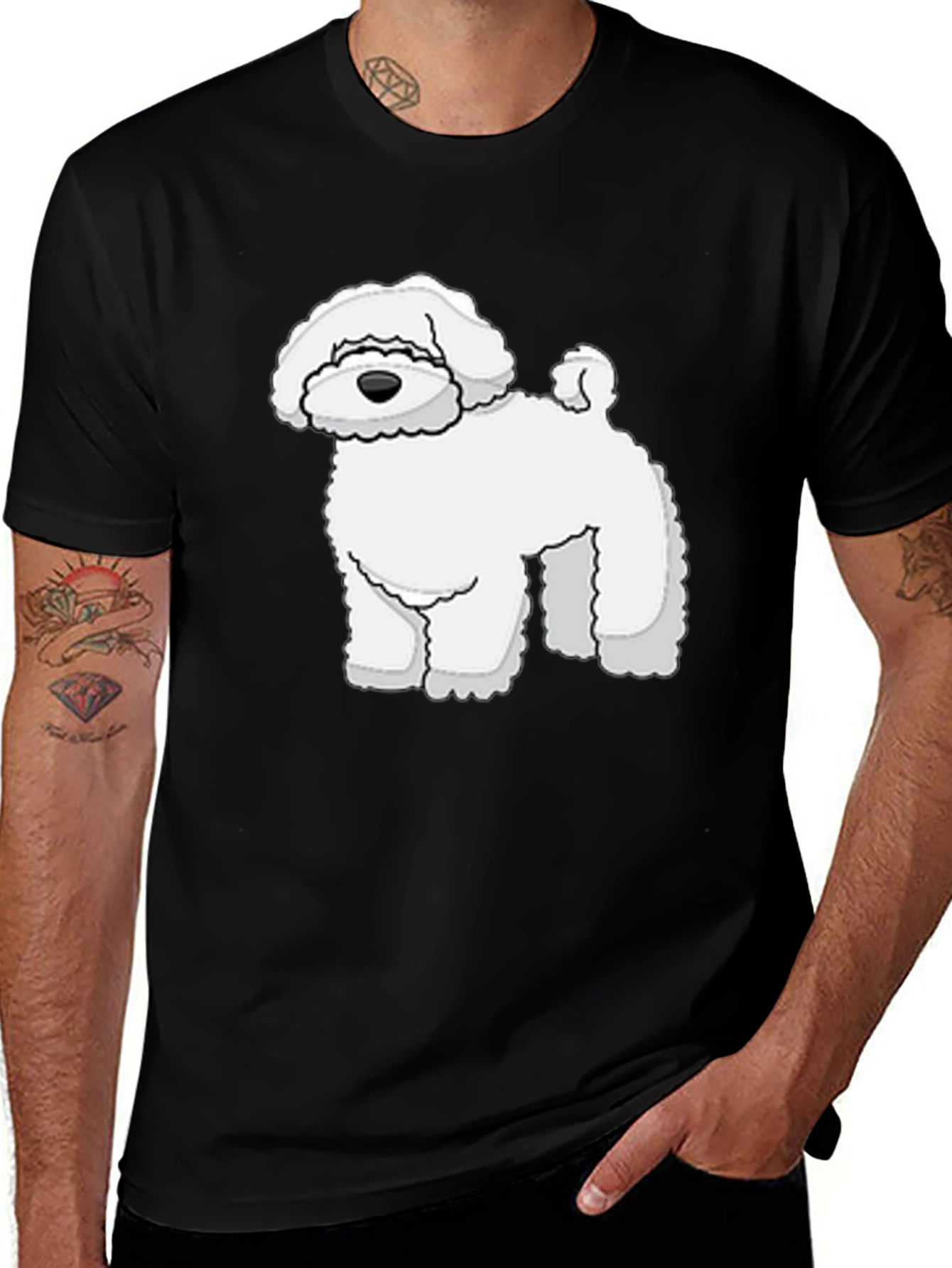 Camiseta Negra con Diseño de Perro Blanco