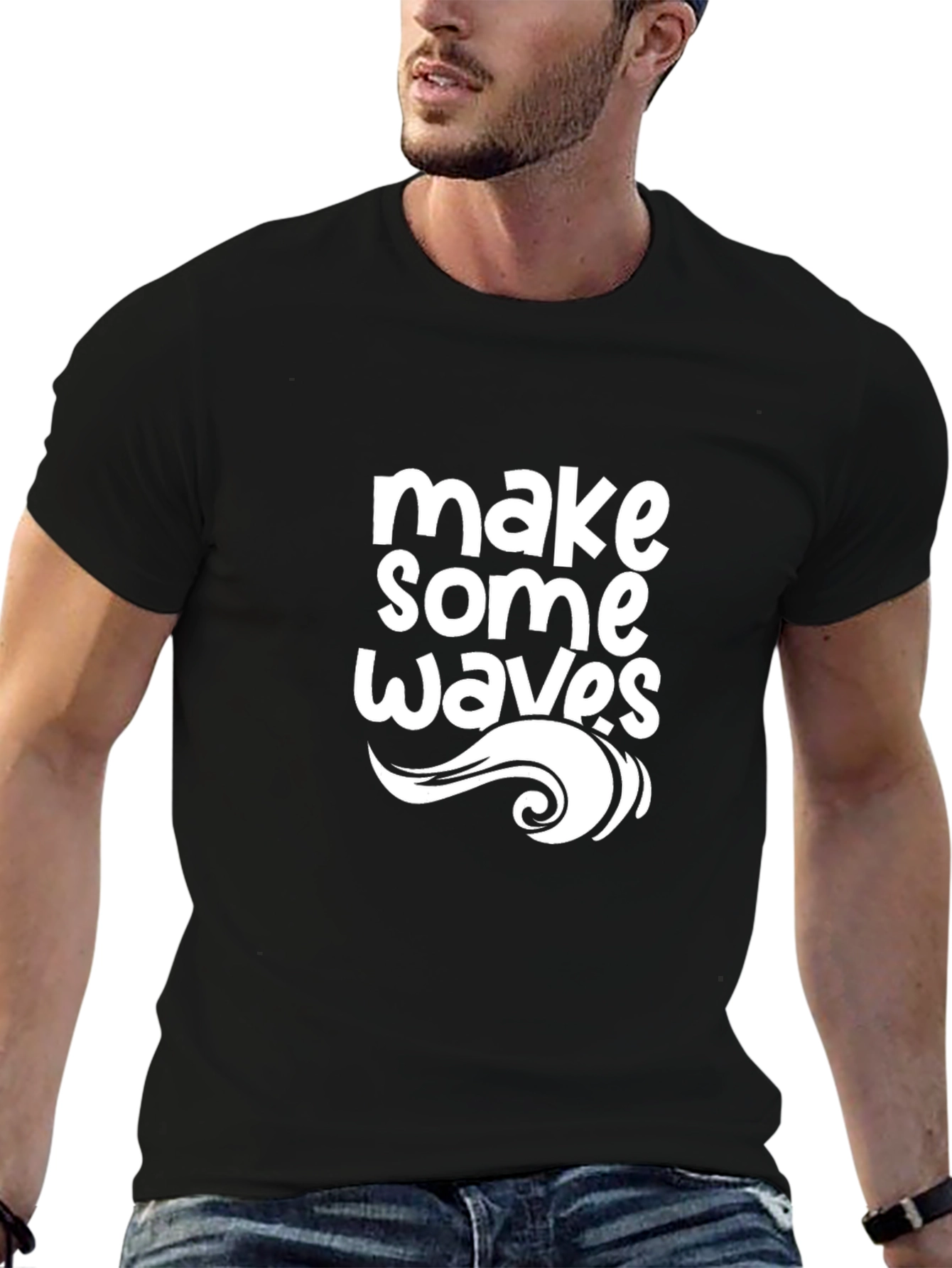 Camiseta Negra Hombre - Diseño Make Some Waves