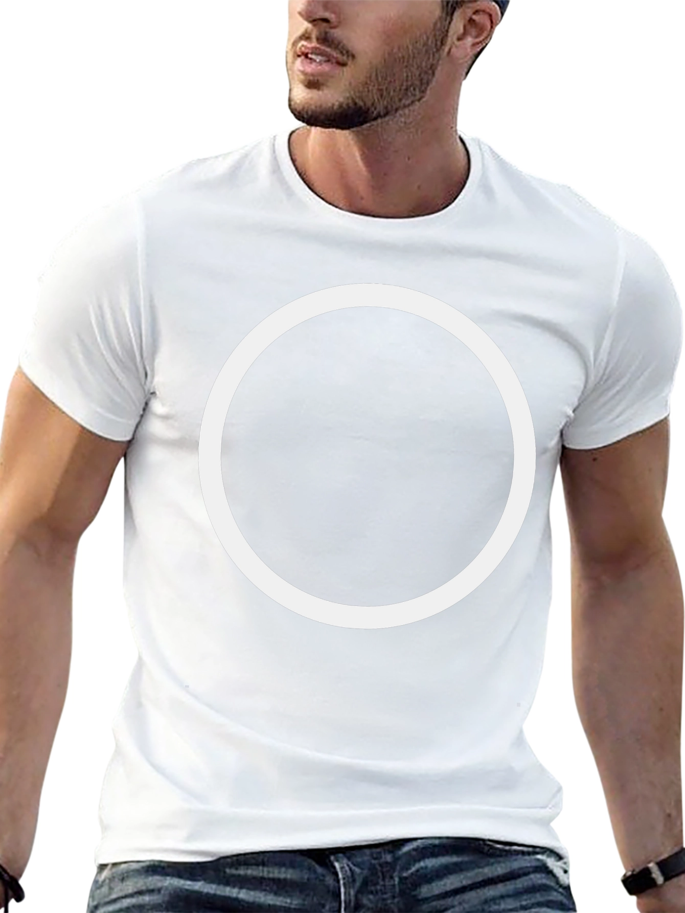 Camiseta Hombre Negra con Círculo Blanco Estilo Casual