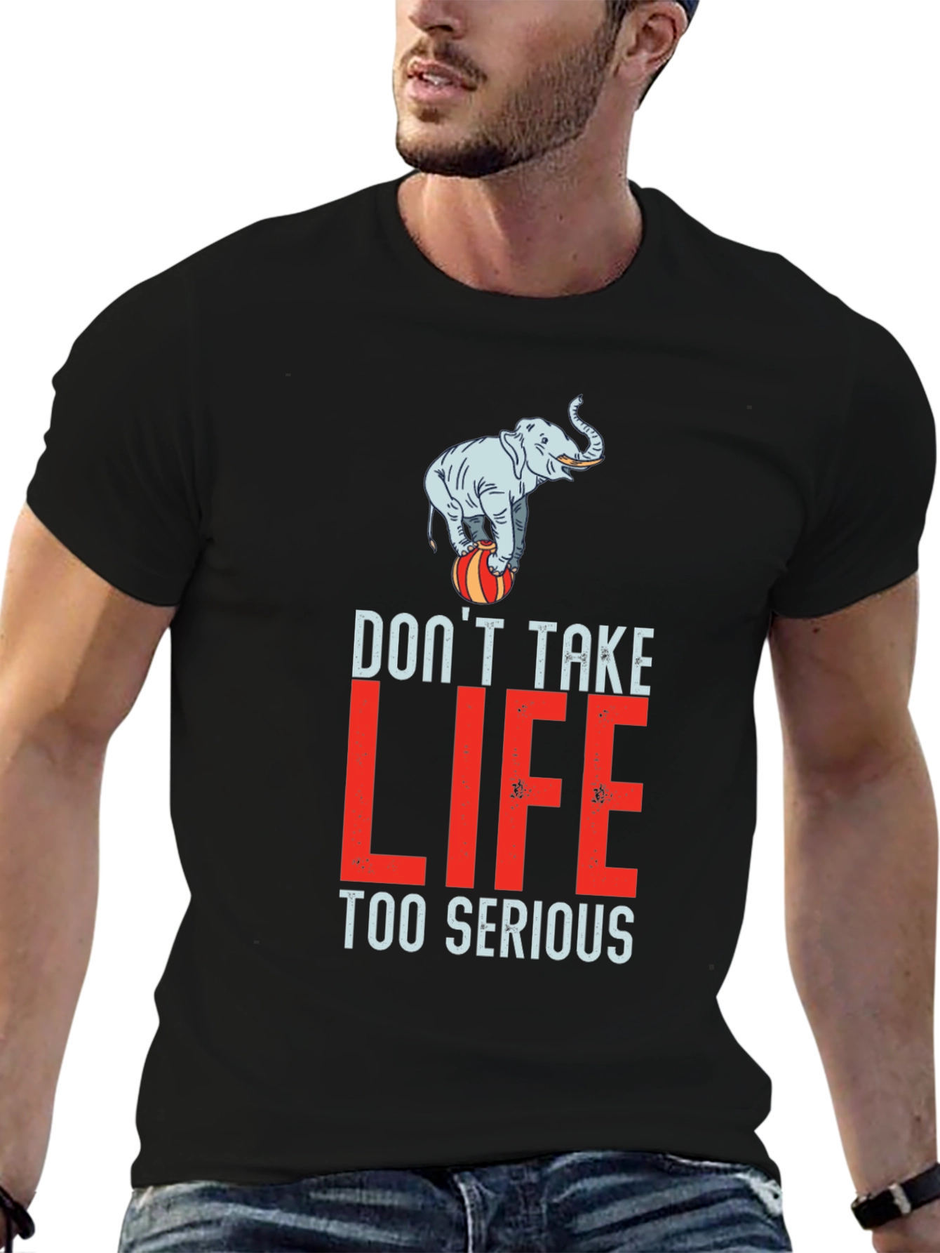 Camiseta Negra con Diseño de Elefante Equilibrista