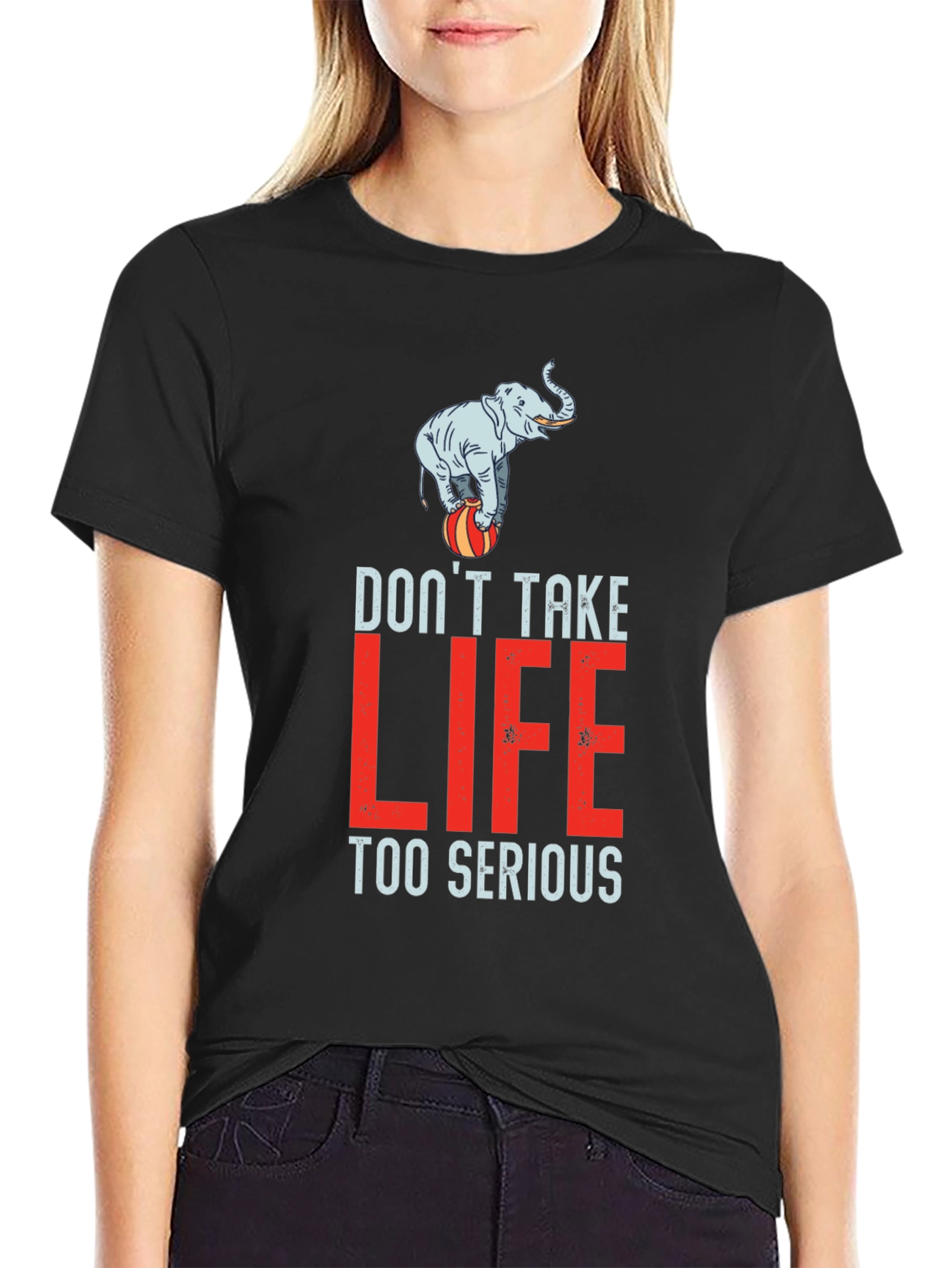 Camiseta Negra con Diseño de Elefante Equilibrista