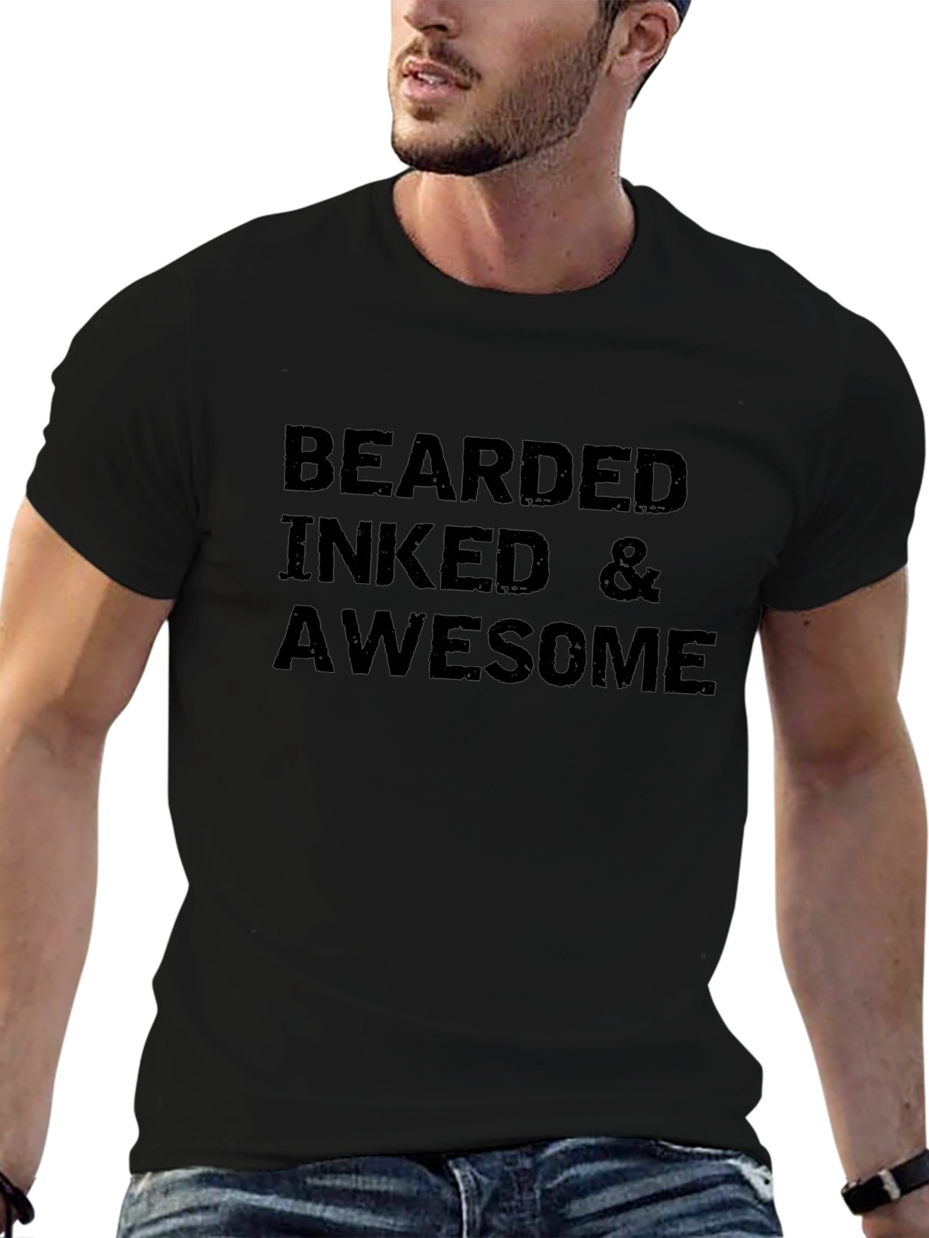 Camiseta Negra: Bearded Inked & Awesome