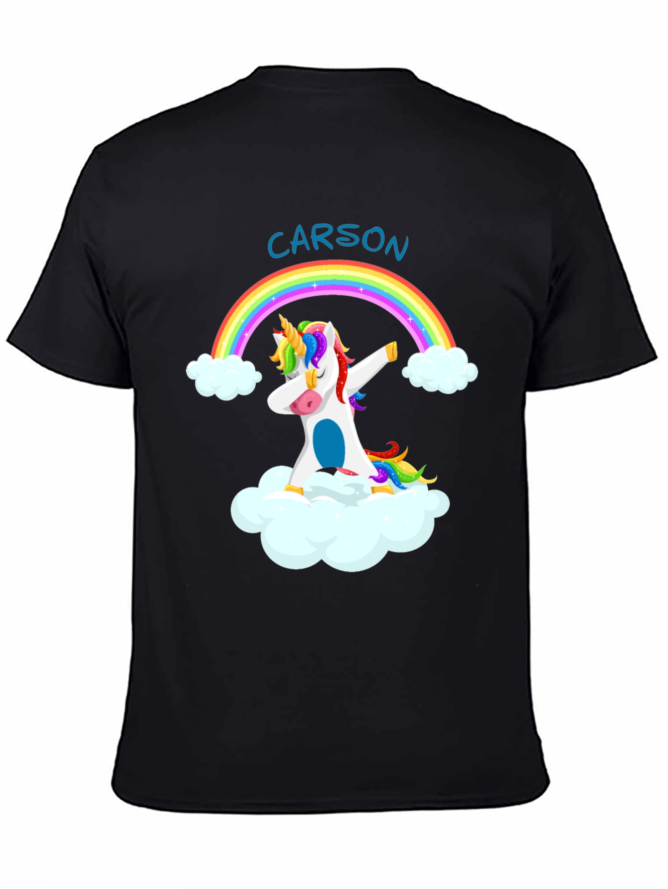 Camiseta Negra Unicornio Arcoíris Personalizada