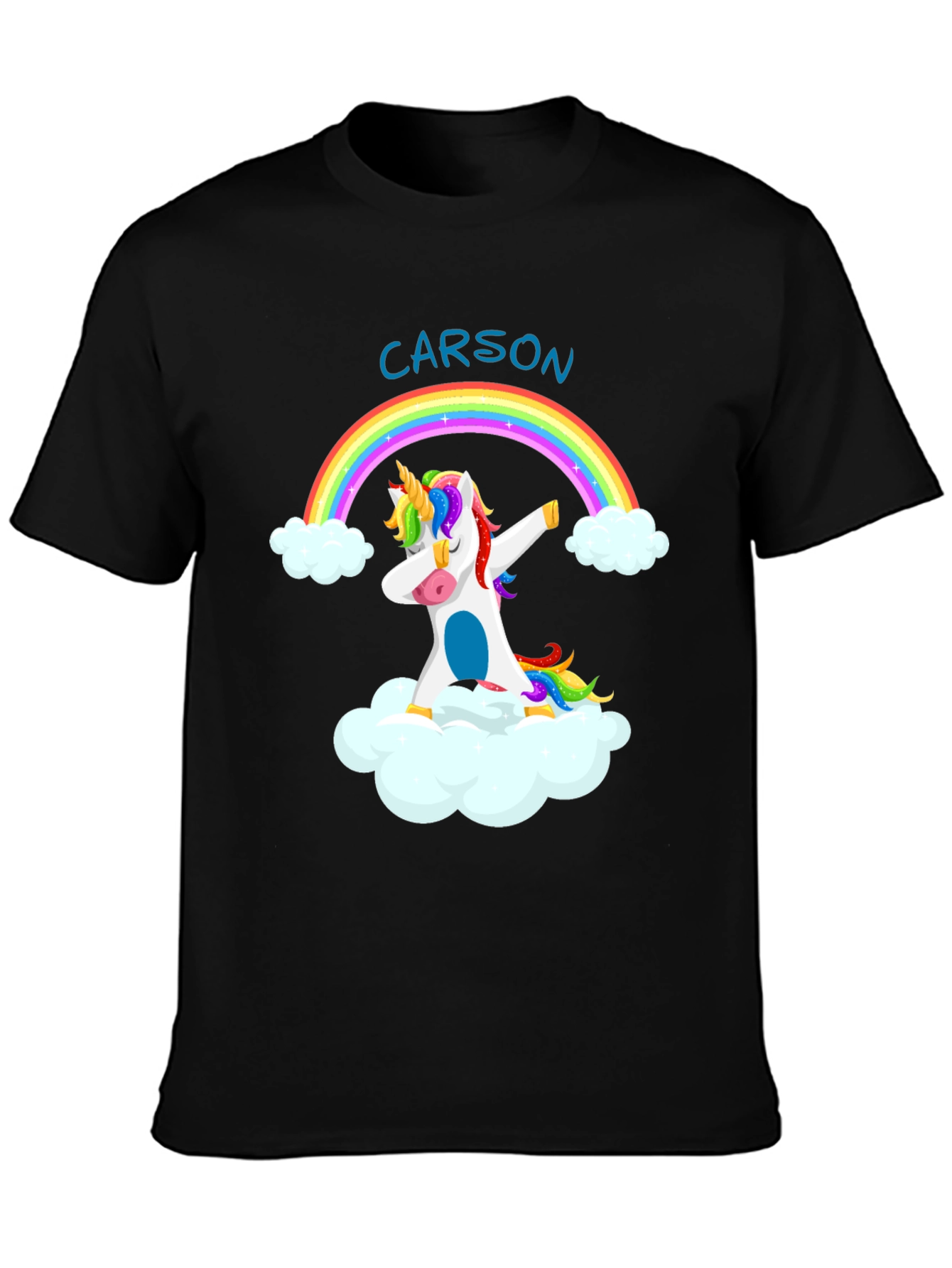 Camiseta Negra Unicornio Arcoíris Personalizada