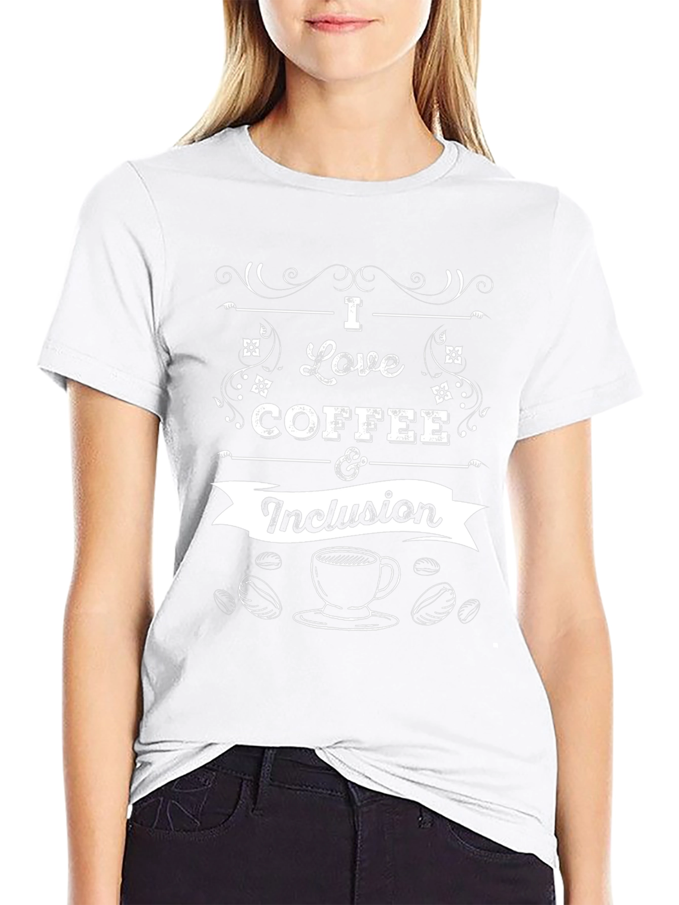 Camiseta Negra con Diseño de Café e Inclusión