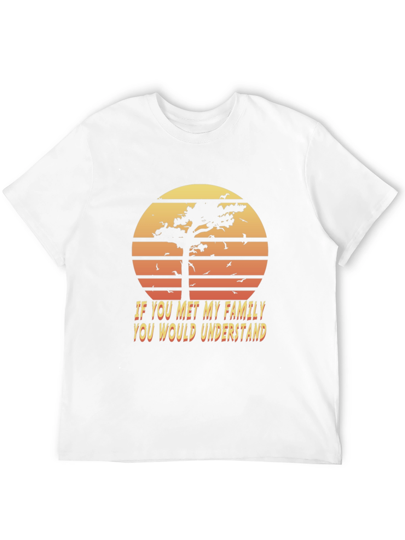 Camiseta Negra: Árbol al Atardecer y Frase Familiar