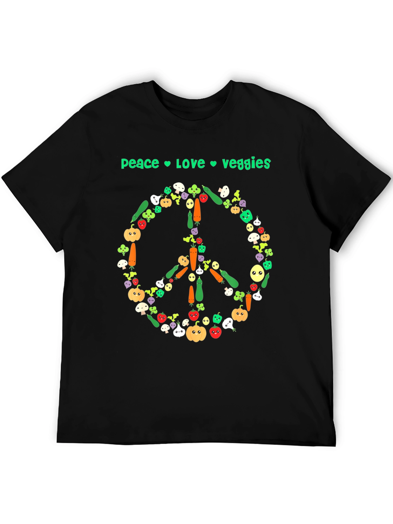 Camiseta Negra Vegana Paz Amor Vegetales