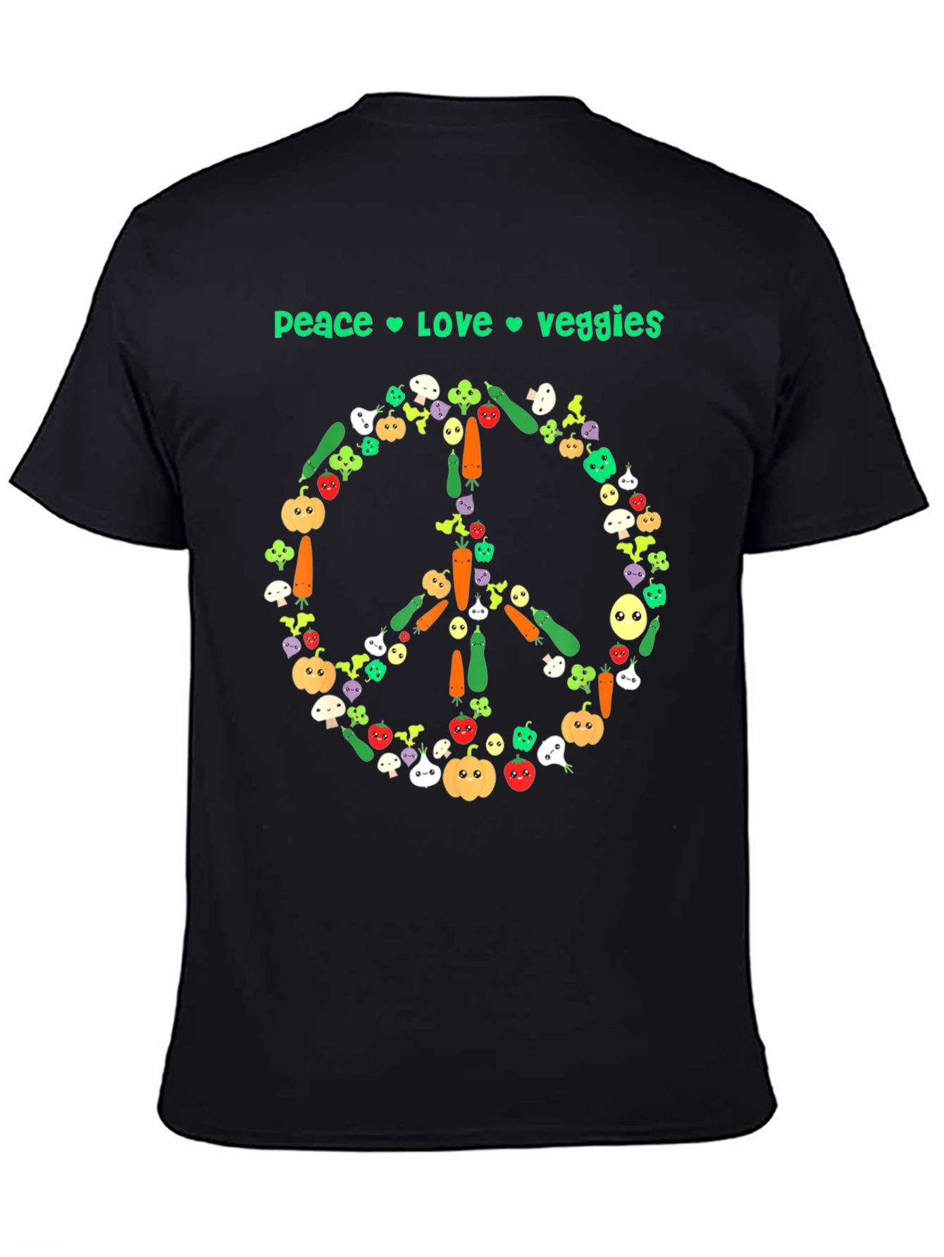 Camiseta Negra Vegana Paz Amor Vegetales
