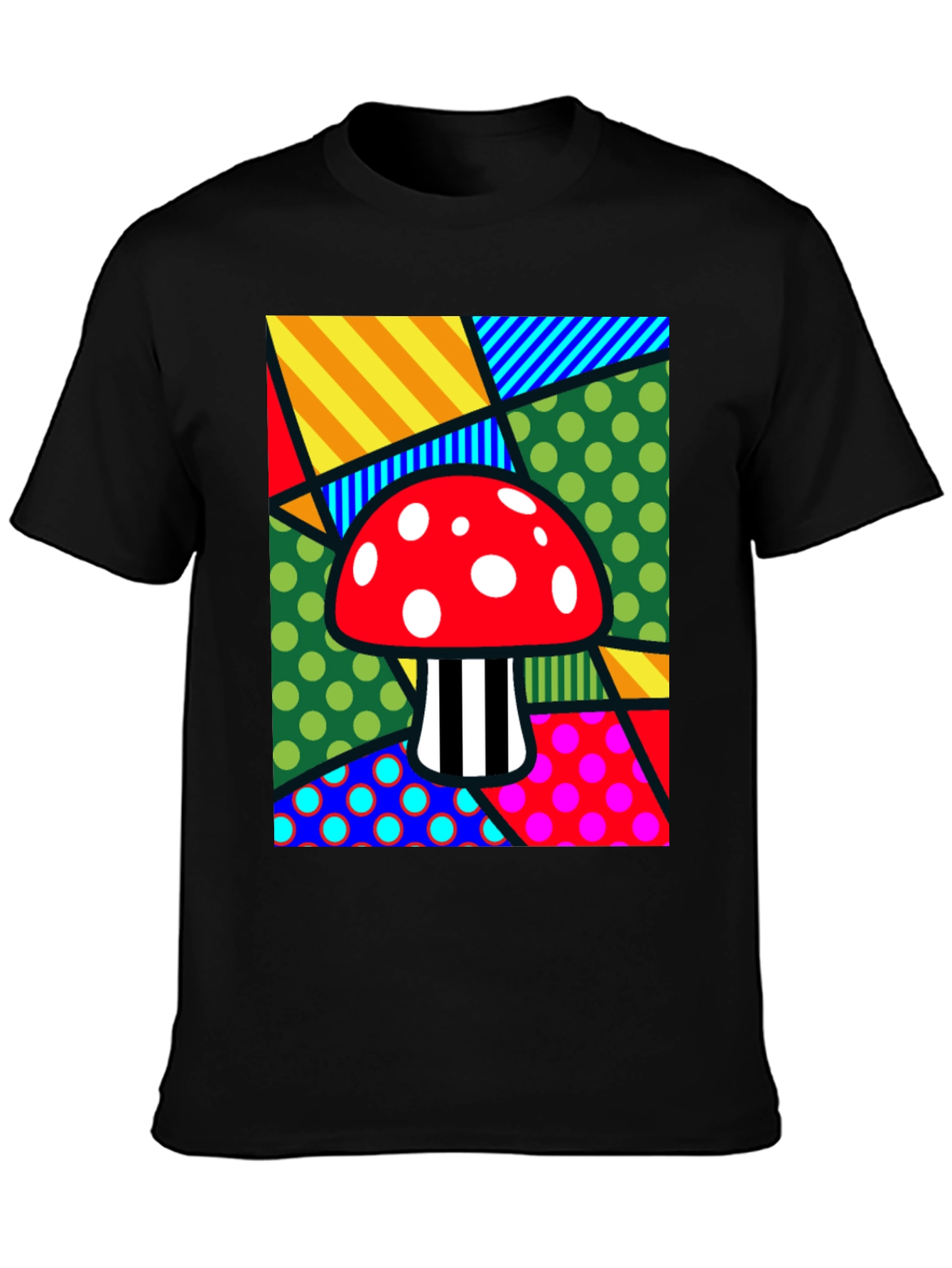 Camiseta Negra con Diseño de Hongo Psicodélico
