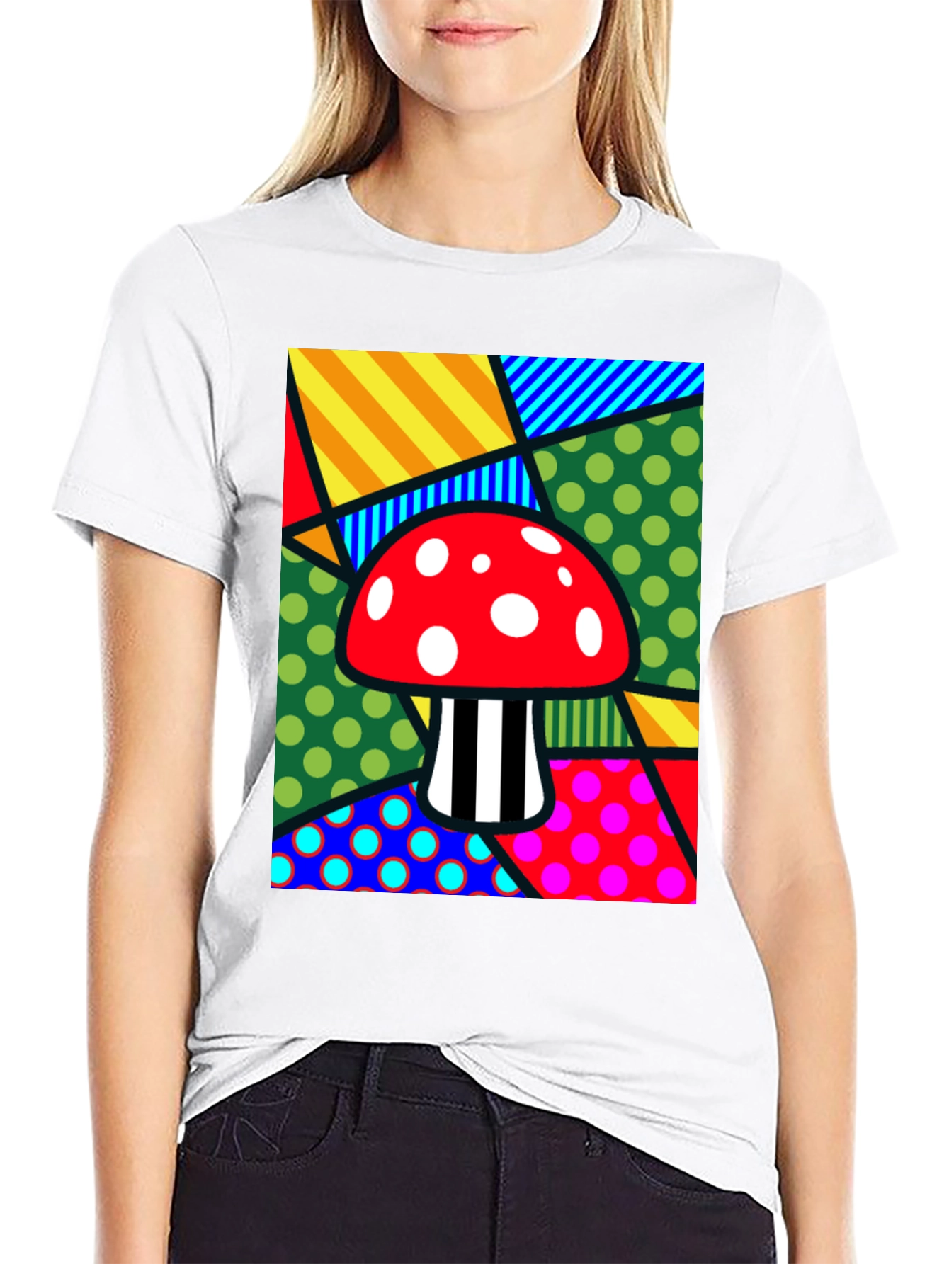 Camiseta Negra con Diseño de Hongo Psicodélico
