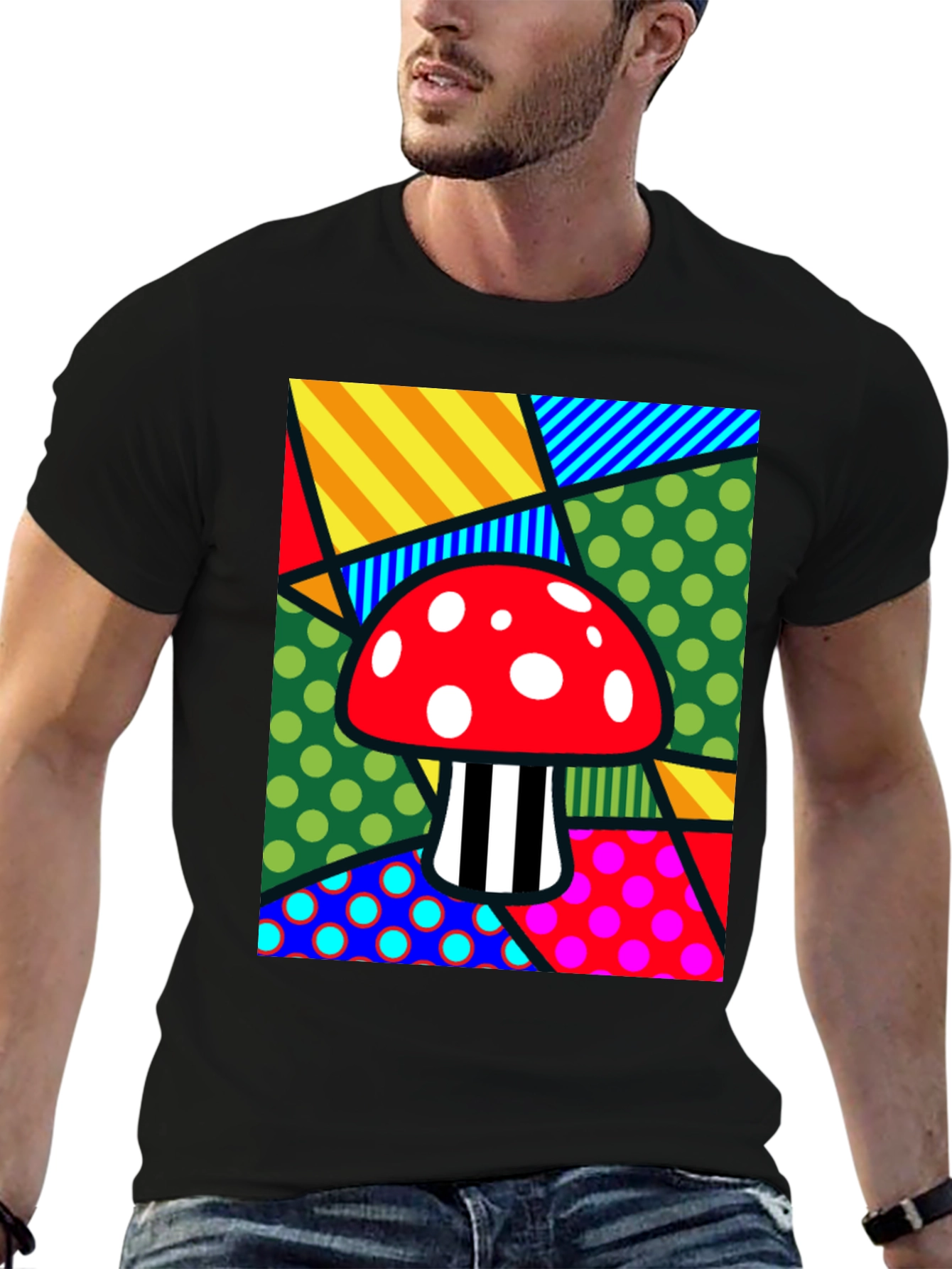 Camiseta Negra con Diseño de Hongo Psicodélico