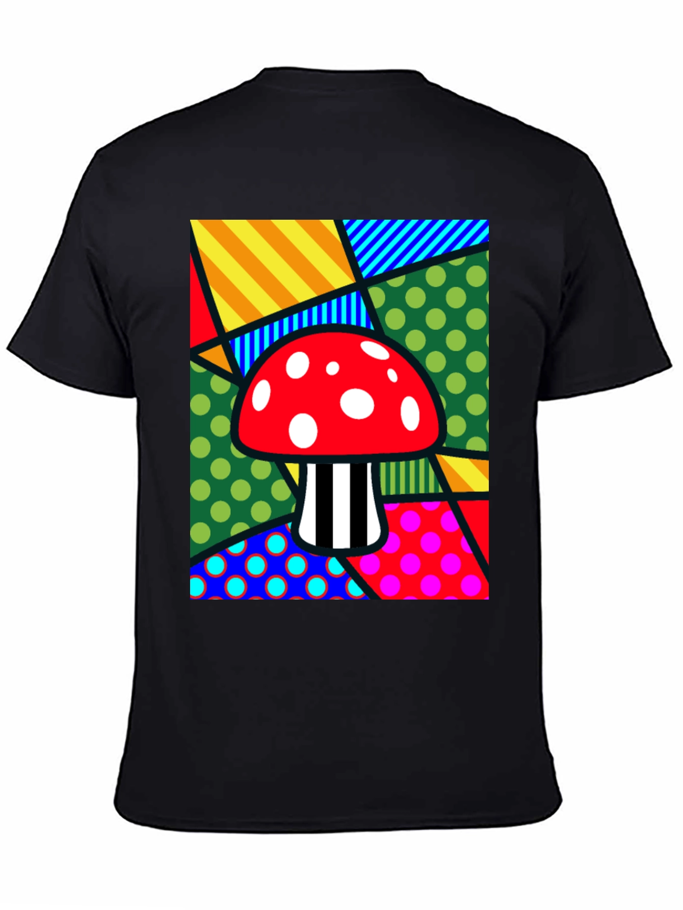 Camiseta Negra con Diseño de Hongo Psicodélico