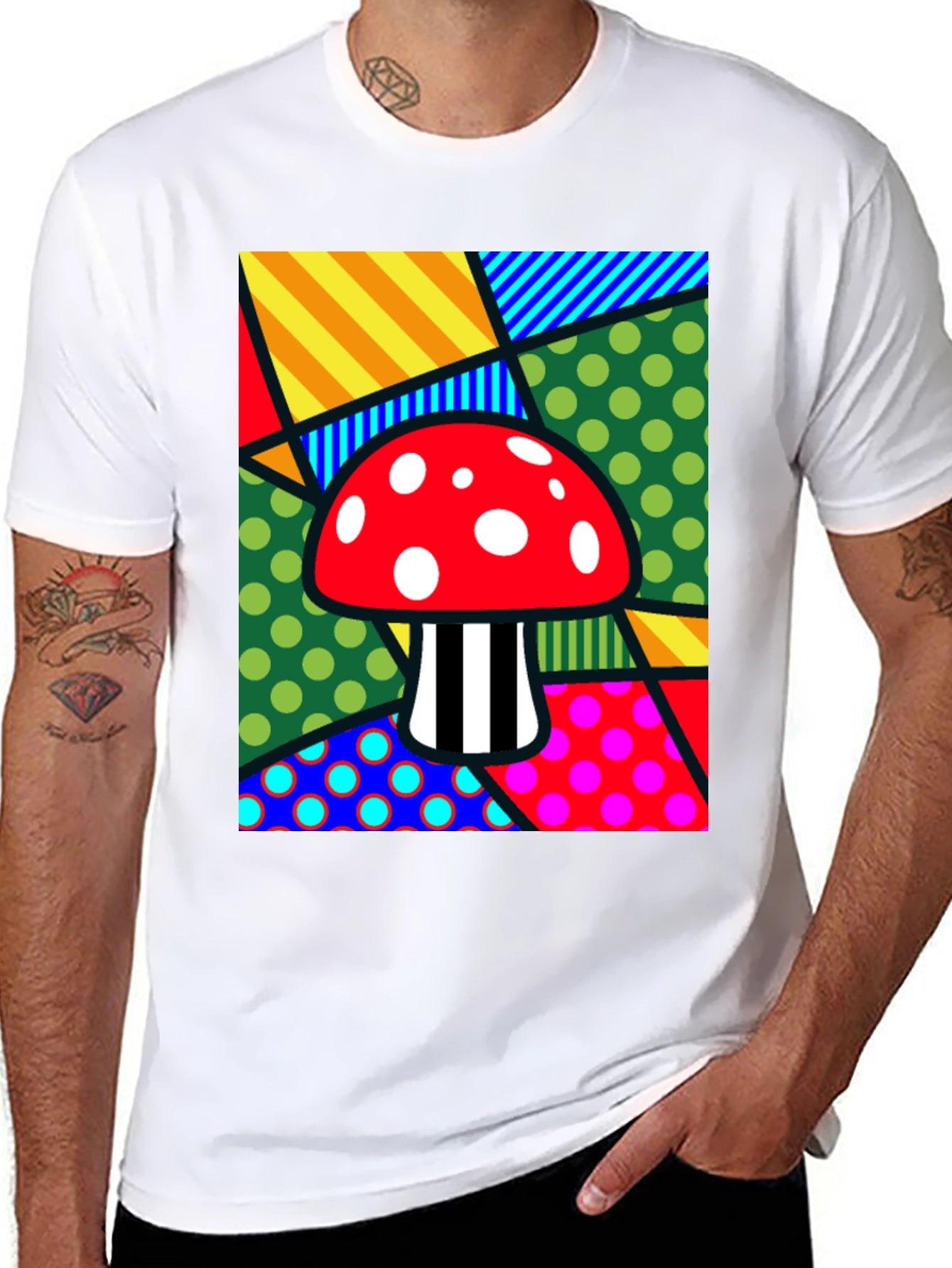Camiseta Negra con Diseño de Hongo Psicodélico