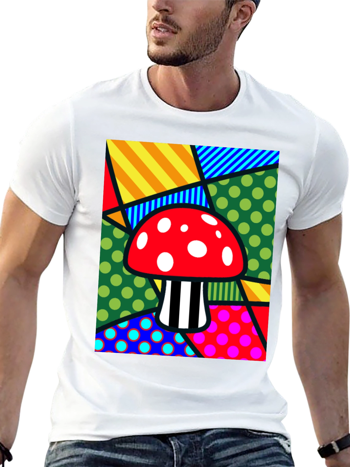 Camiseta Negra con Diseño de Hongo Psicodélico