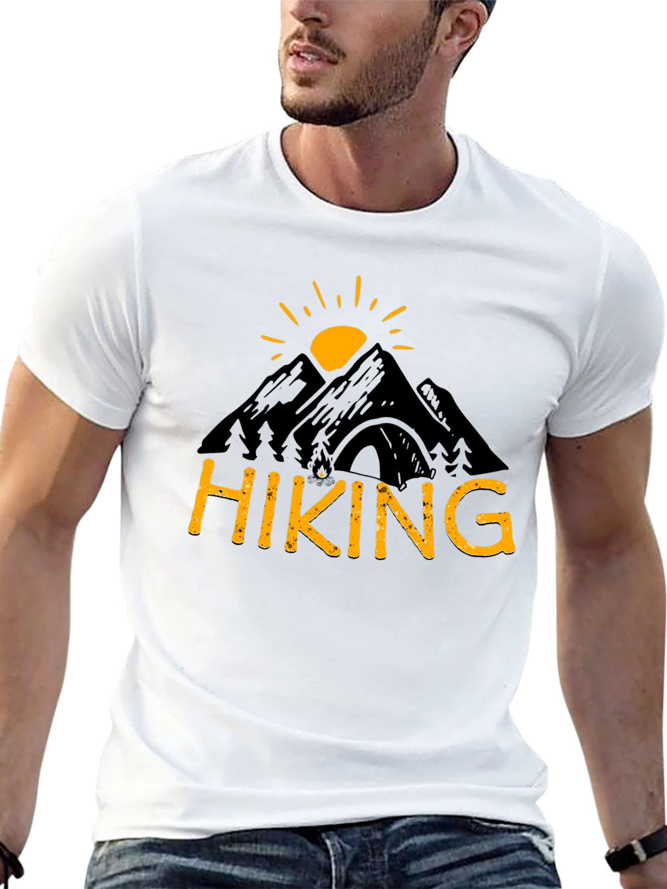 Camiseta Hombre Negra Diseño Senderismo Montaña