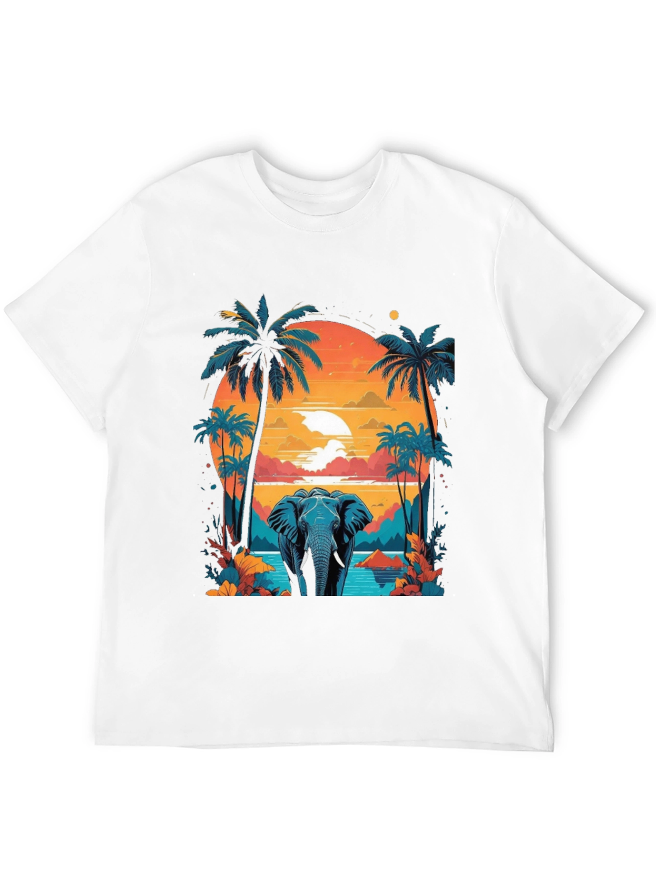 Camiseta Negra con Diseño de Elefante Tropical