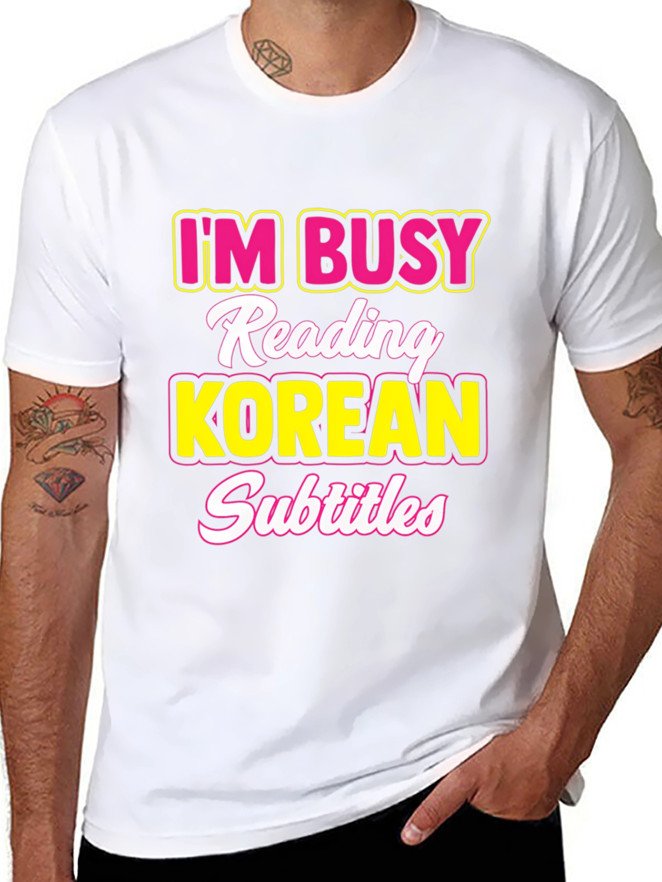 Camiseta Hombre: Estoy Ocupado Subtítulos Coreanos
