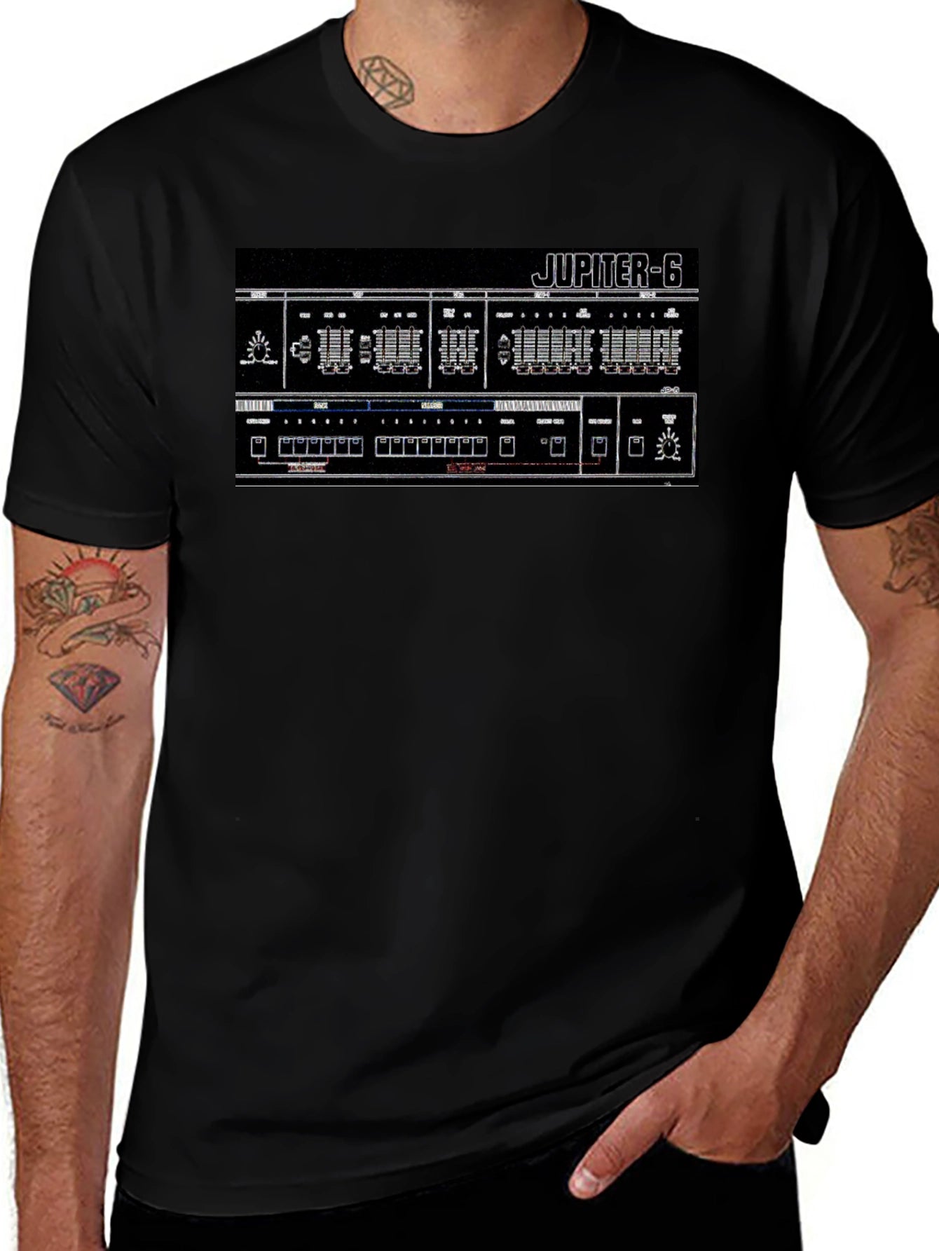 Camiseta Negra Jupiter-6 Sintetizador