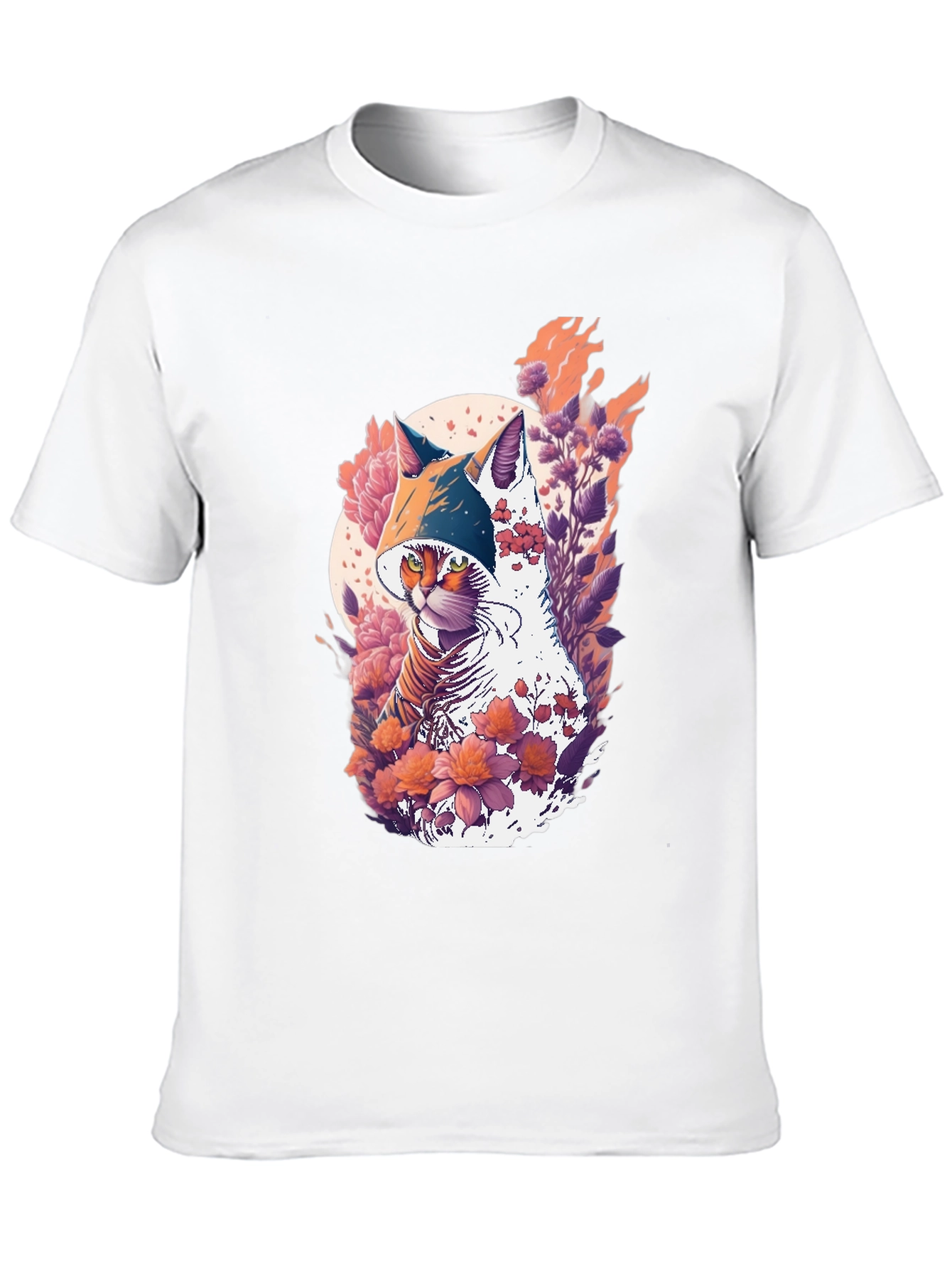 Camiseta Negra con Diseño de Gato Floral