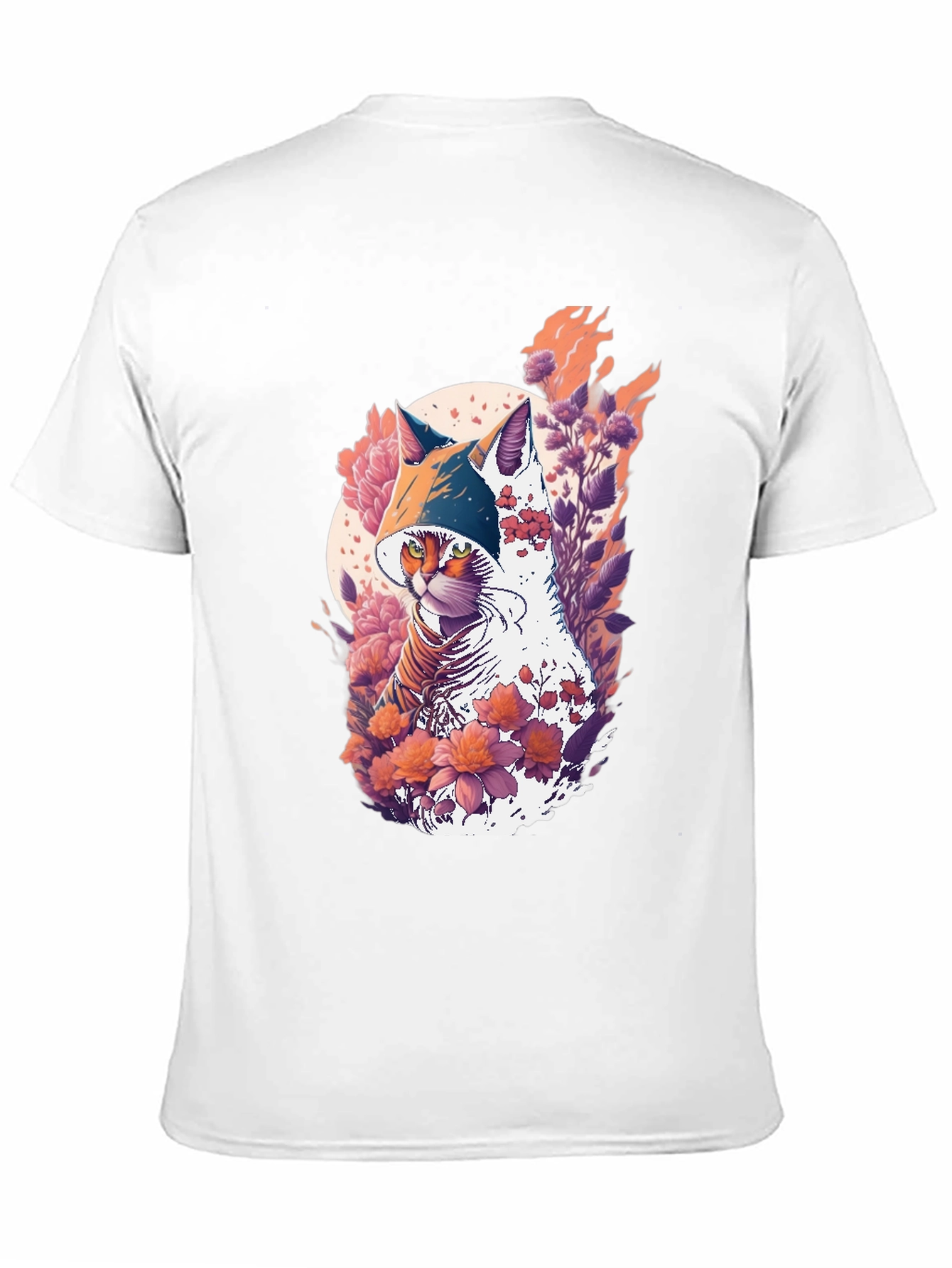 Camiseta Negra con Diseño de Gato Floral