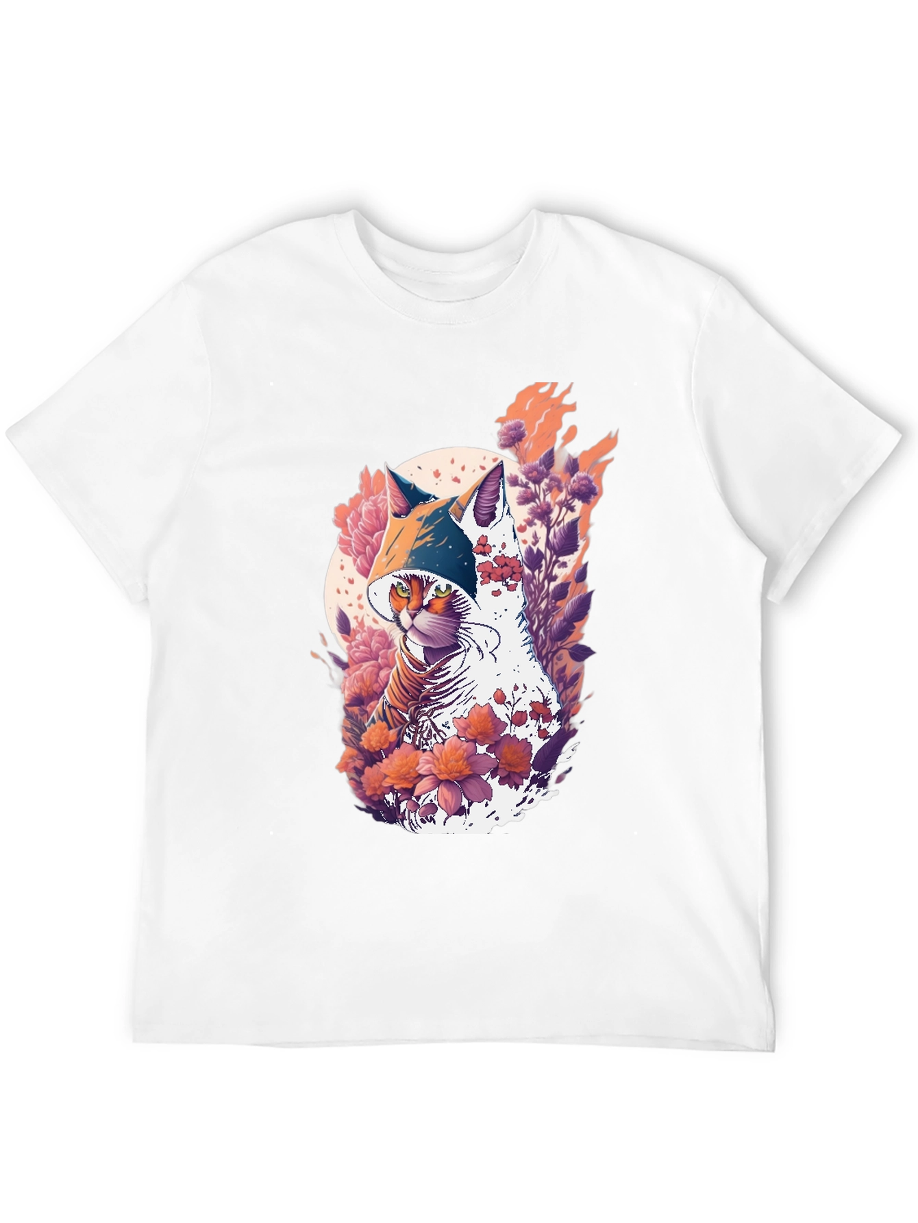 Camiseta Negra con Diseño de Gato Floral