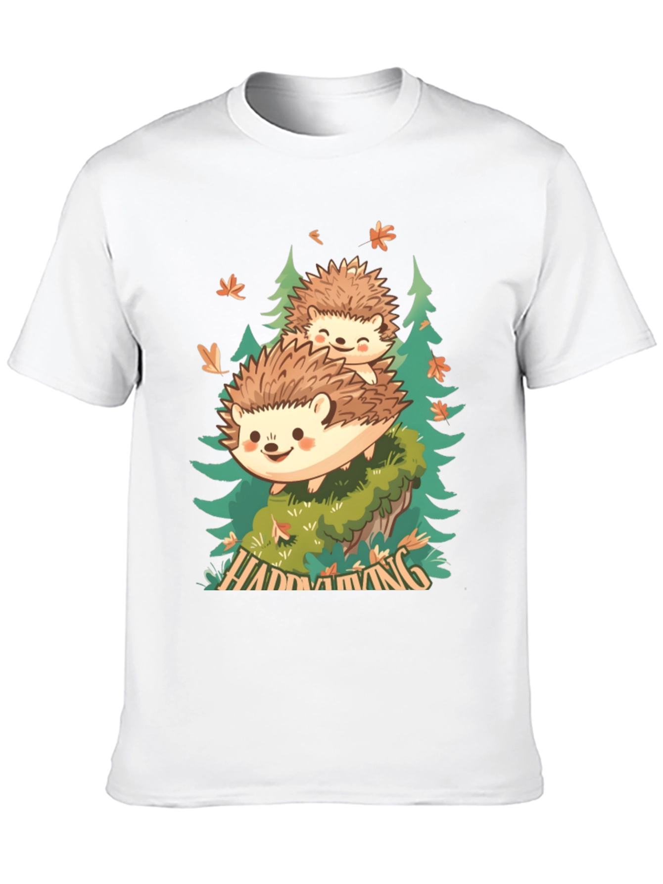 Camiseta Negra con Diseño de Erizo en el Bosque