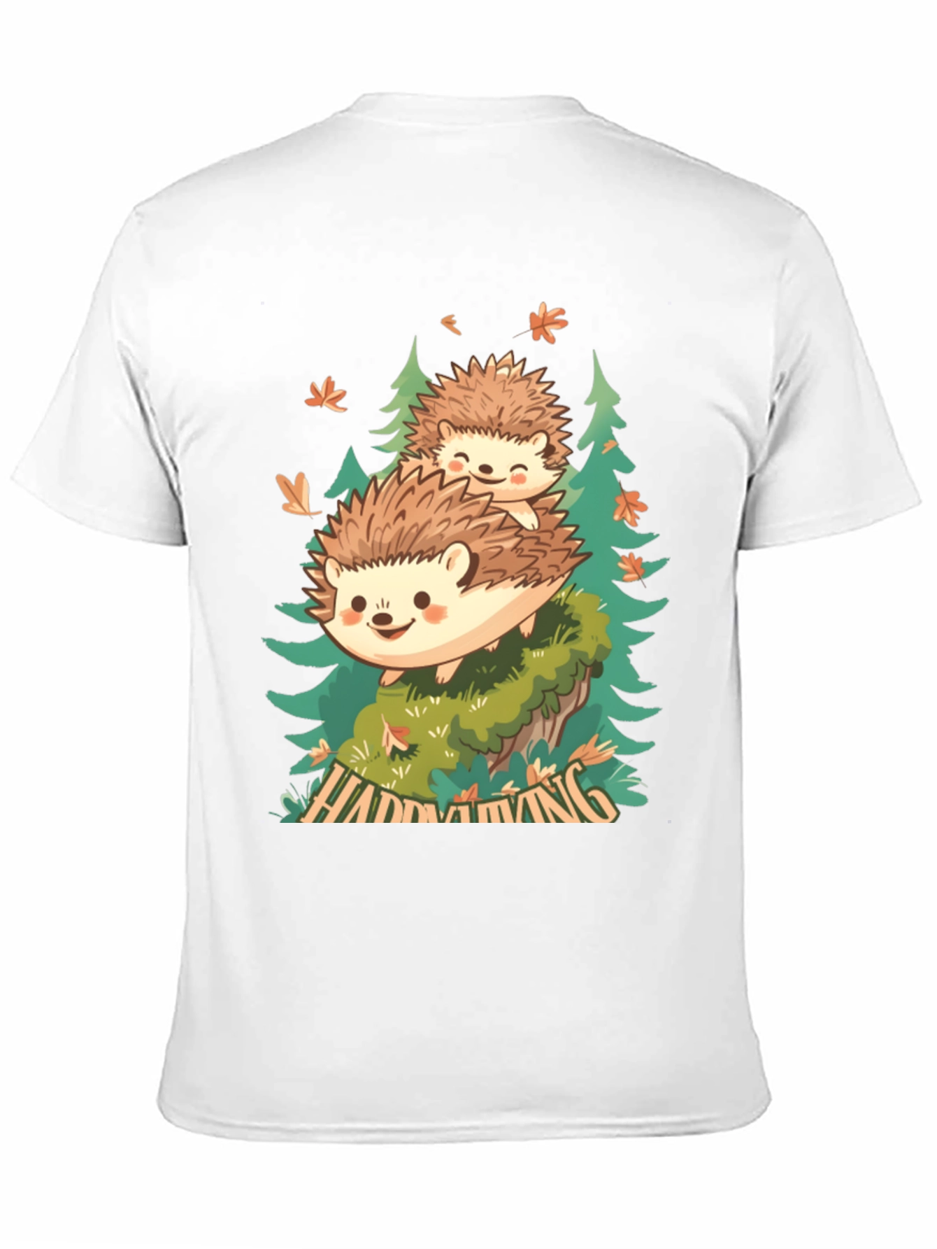 Camiseta Negra con Diseño de Erizo en el Bosque