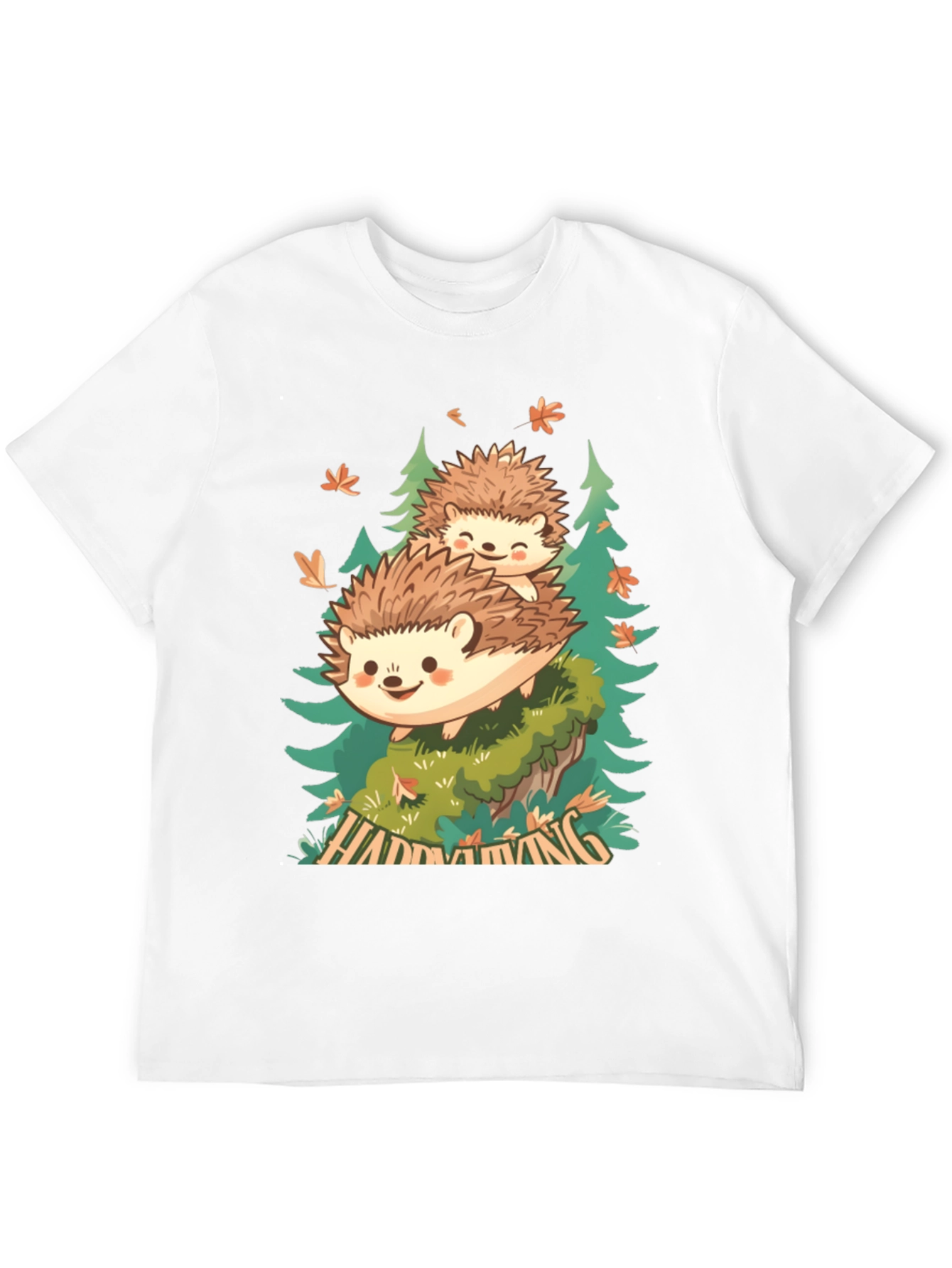 Camiseta Negra con Diseño de Erizo en el Bosque
