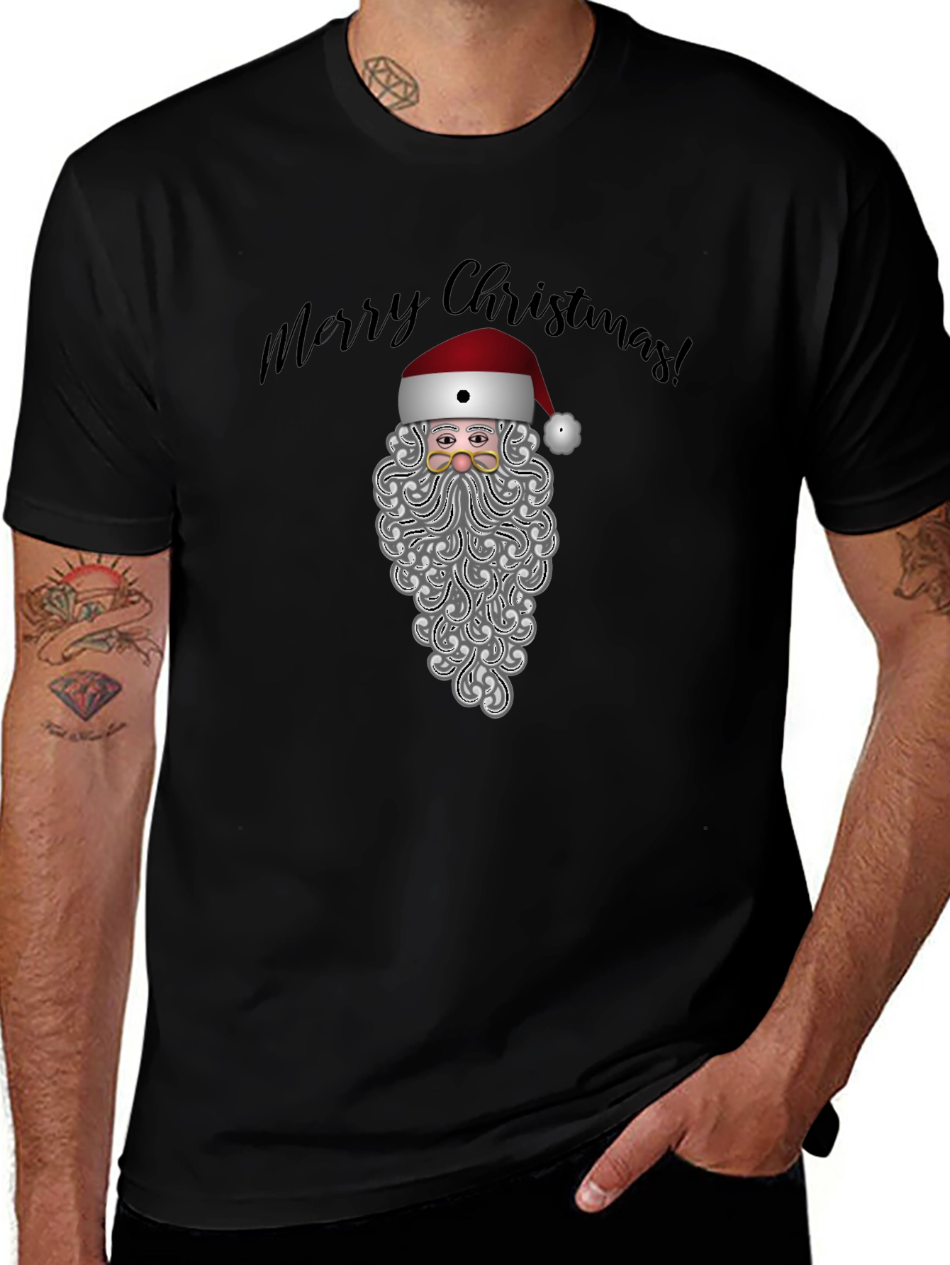 Camiseta Negra Navideña Santa Claus
