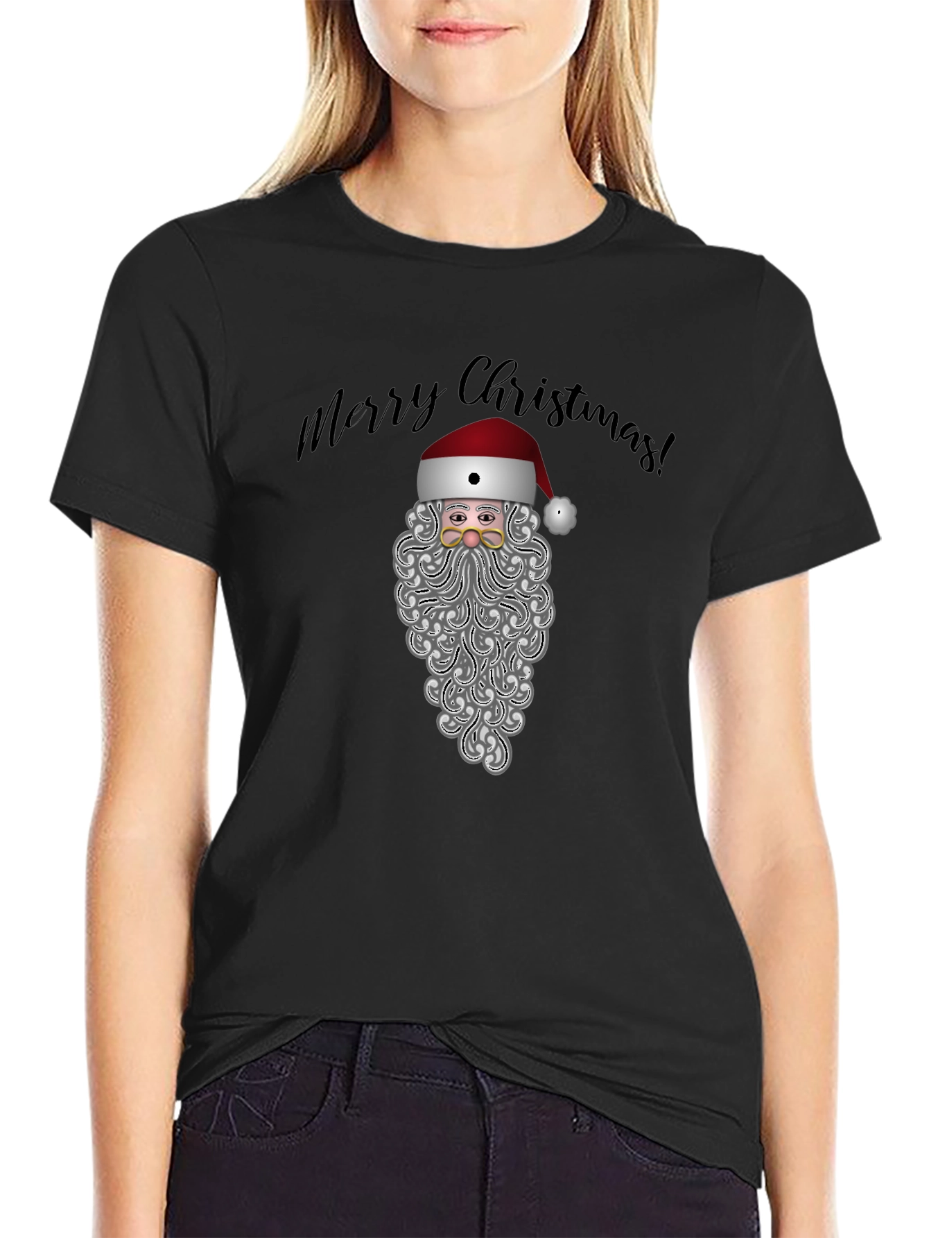Camiseta Negra Navideña Santa Claus