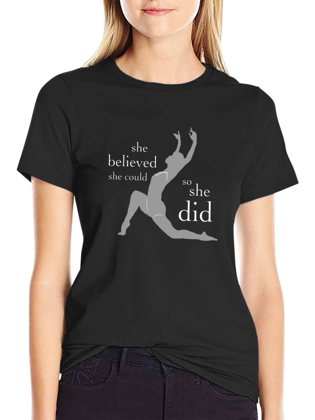 Camiseta Negra con Diseño de Gimnasta