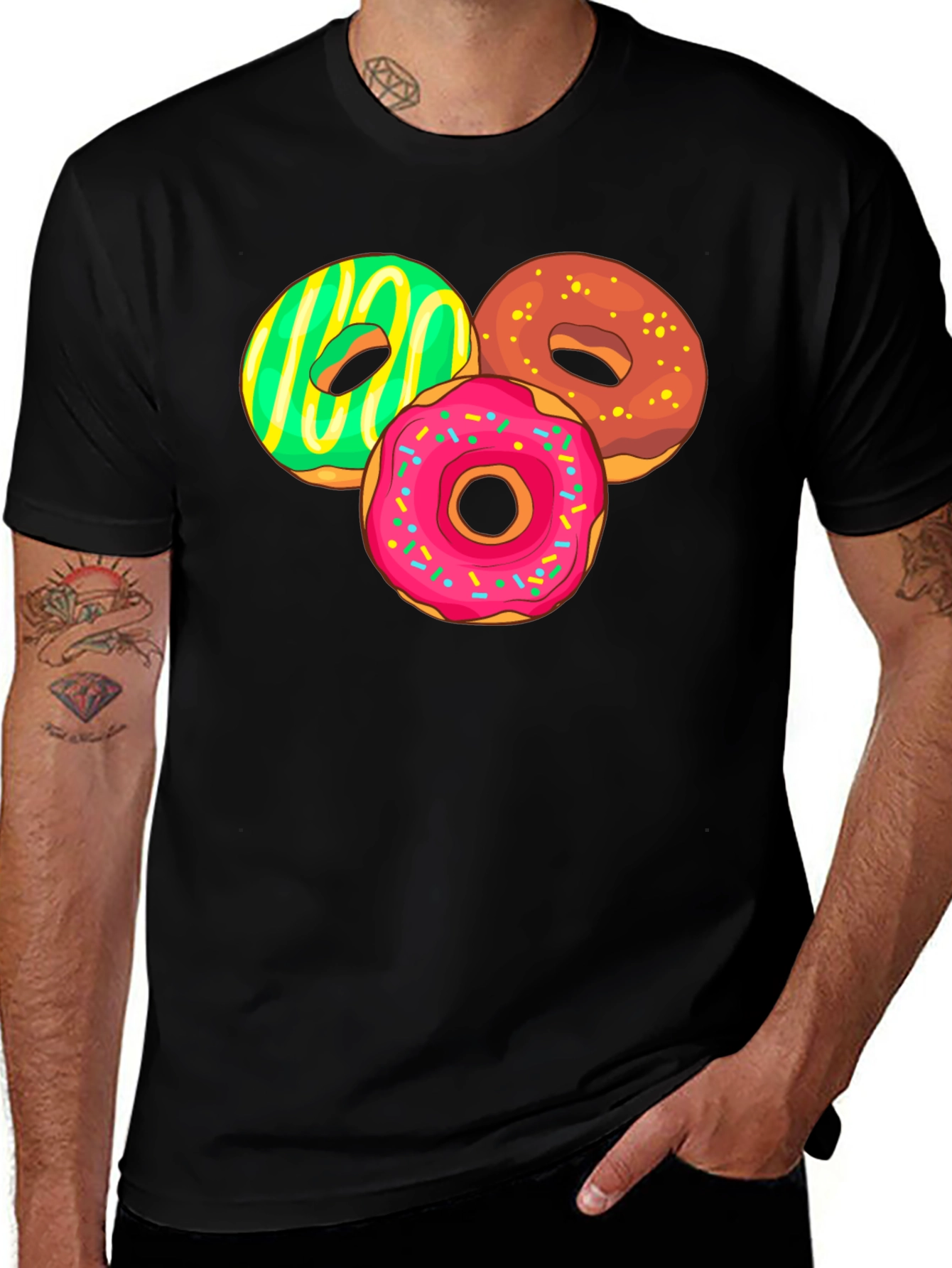 Camiseta Negra con Diseño de Donas