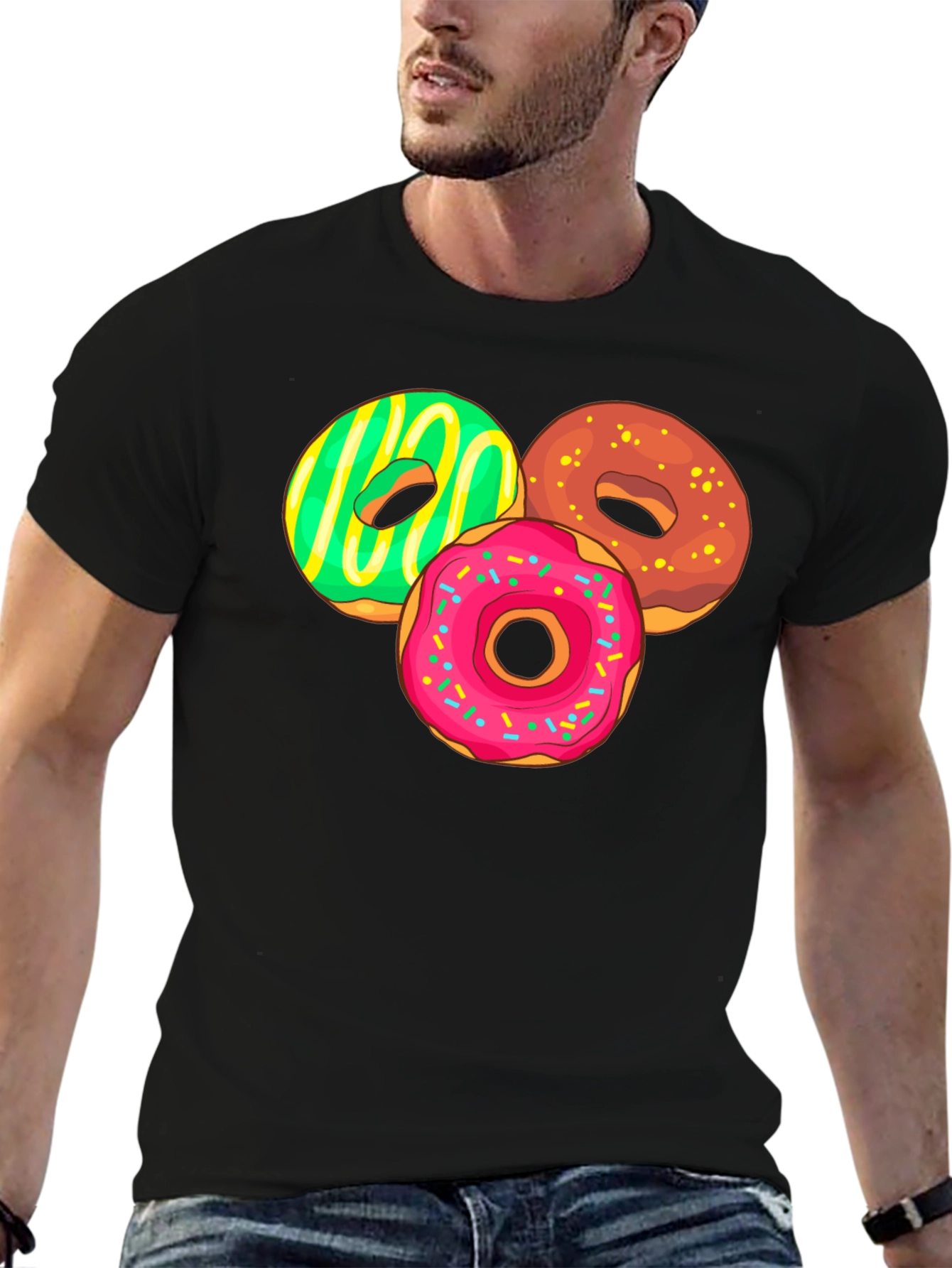 Camiseta Negra con Diseño de Donas