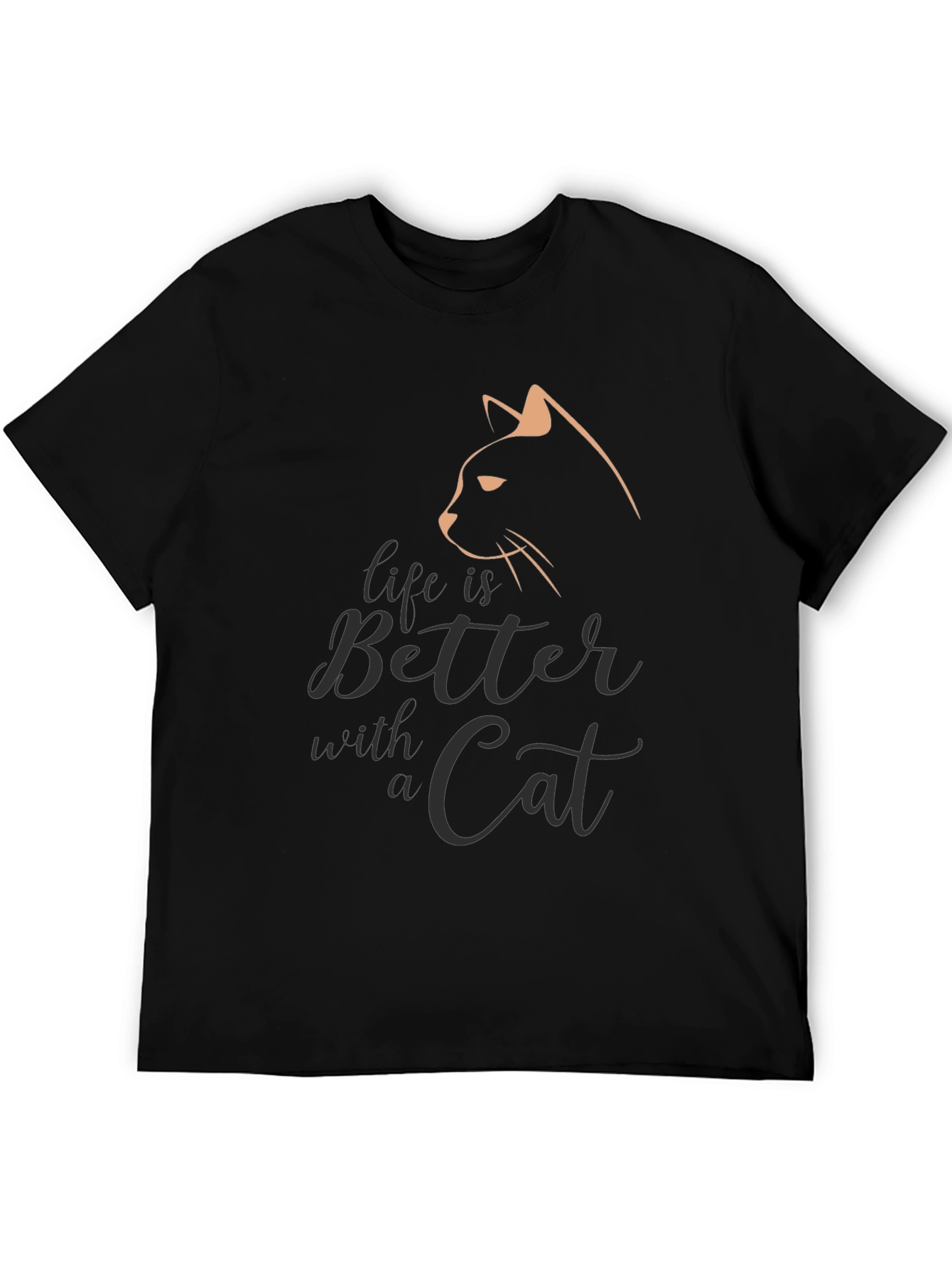 Camiseta Negra con Diseño de Gato Life is Better