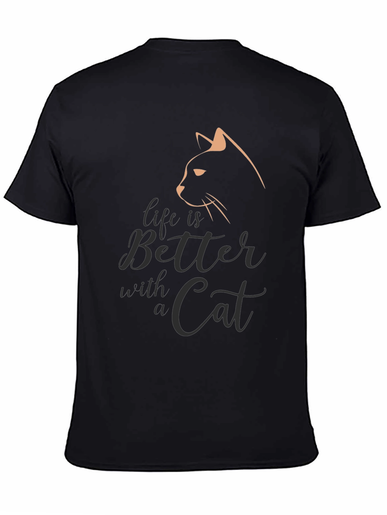 Camiseta Negra con Diseño de Gato Life is Better
