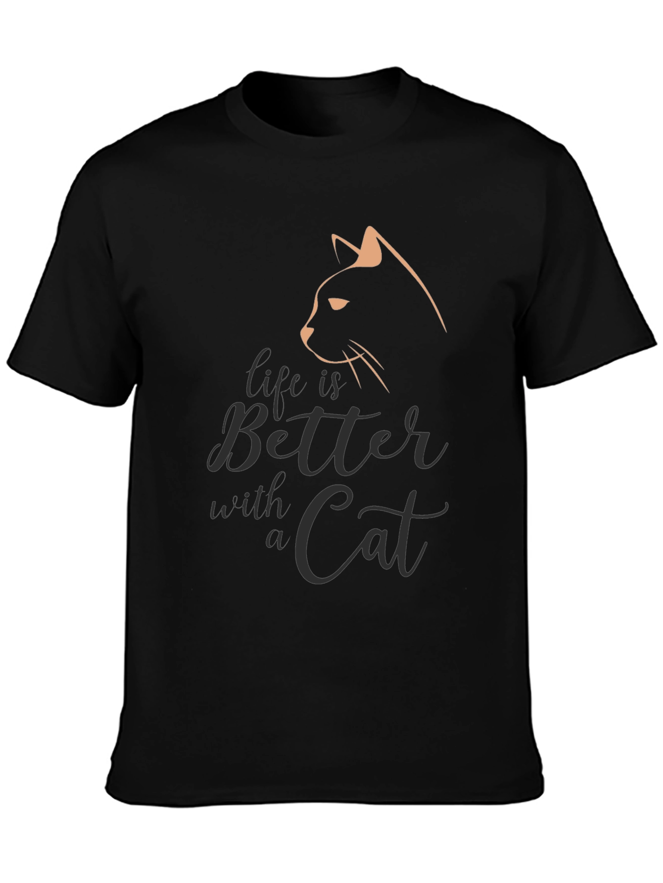 Camiseta Negra con Diseño de Gato Life is Better