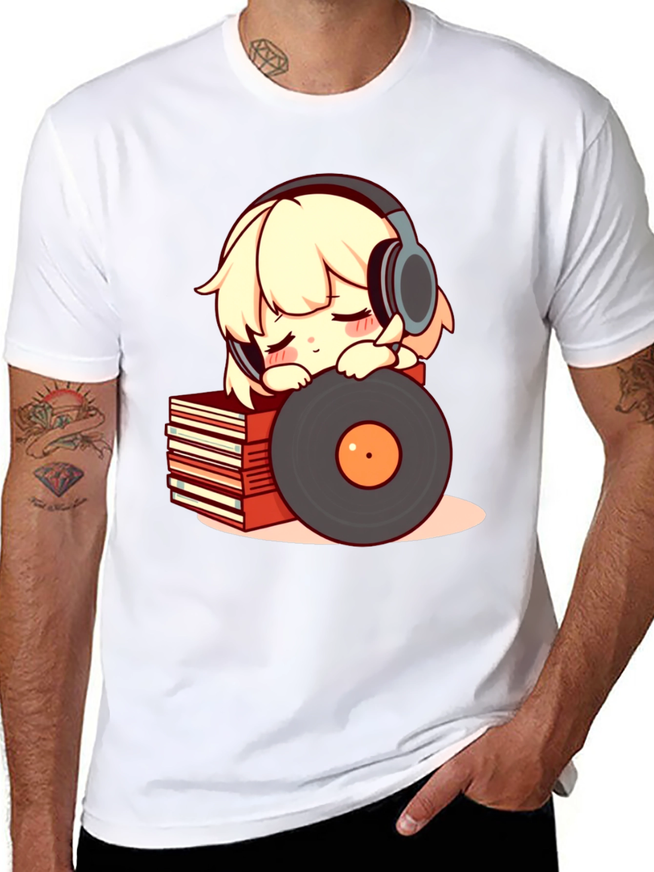 Camiseta Negra con Diseño de Anime Musical