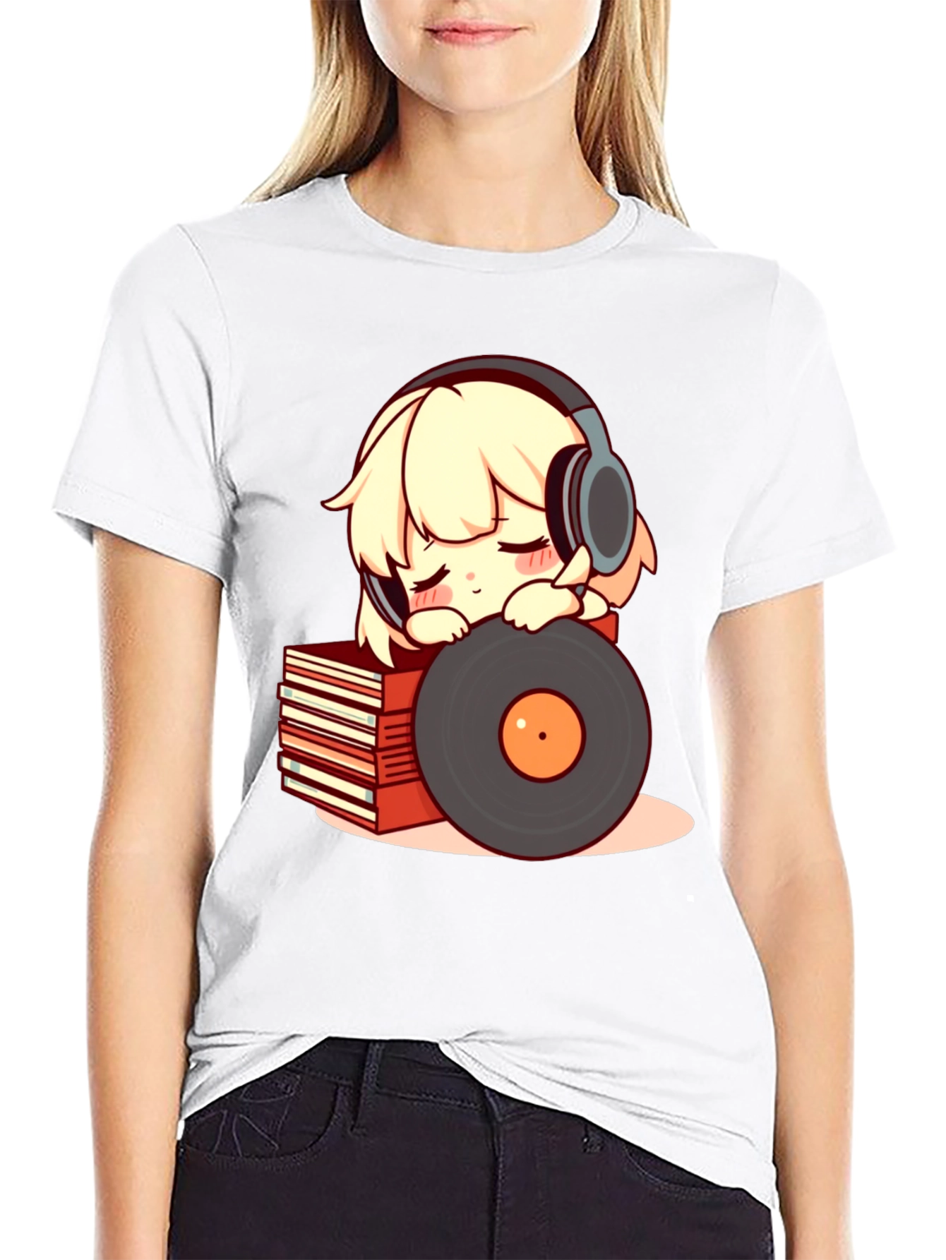 Camiseta Negra con Diseño de Anime Musical