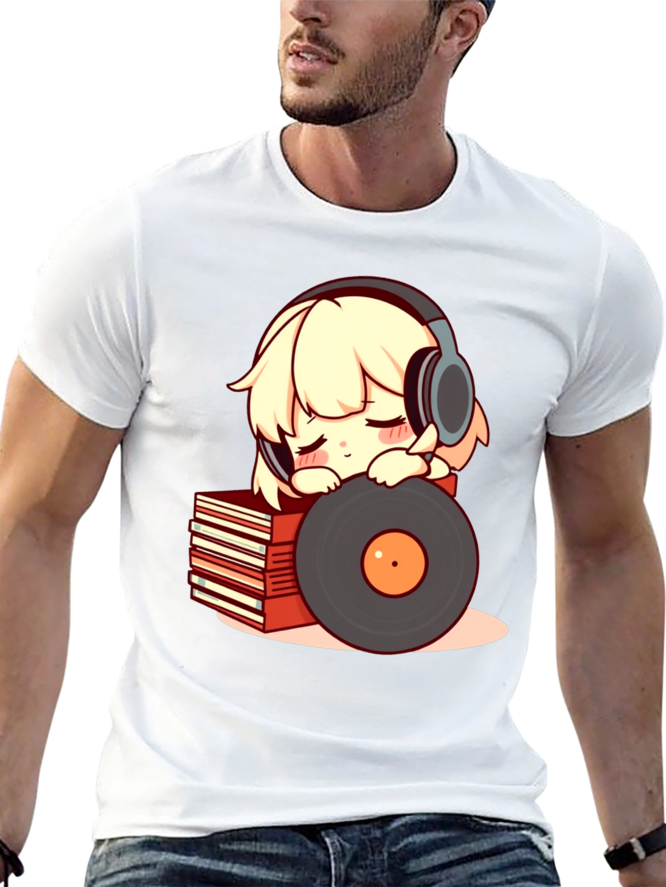 Camiseta Negra con Diseño de Anime Musical